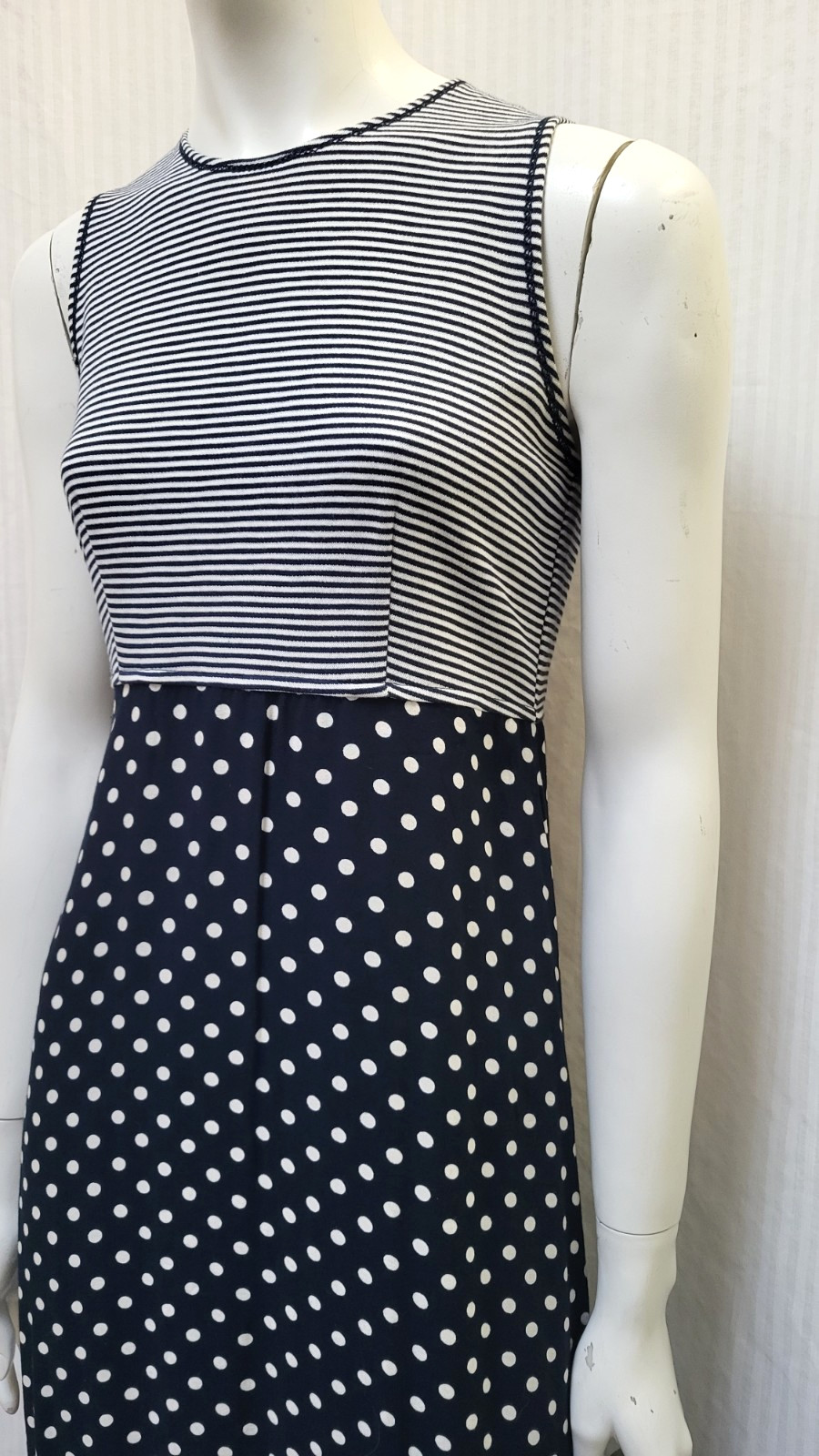Vintage 2 Piece EXPO Blue Polka Dot Stripe Dress & Top Set – Size S