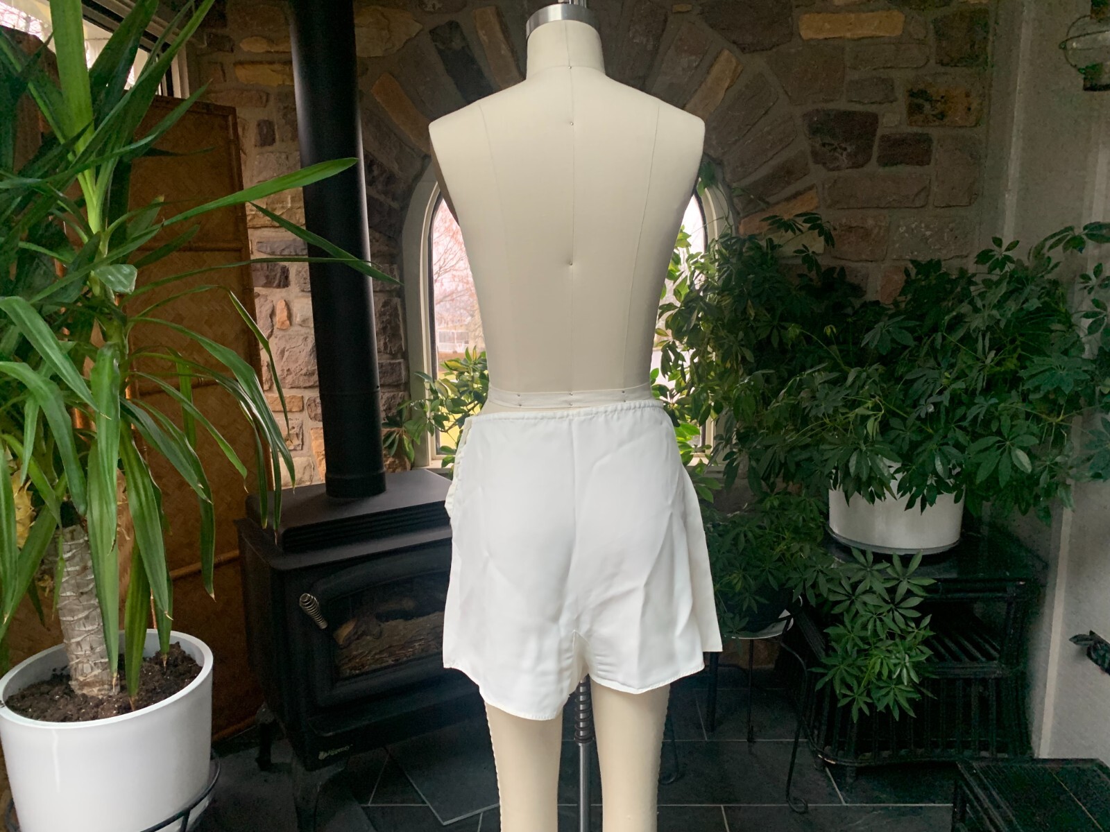 Vintage 1930s Silky White Satin Rayon Embroidered Step Ins Side Button Tap Pants