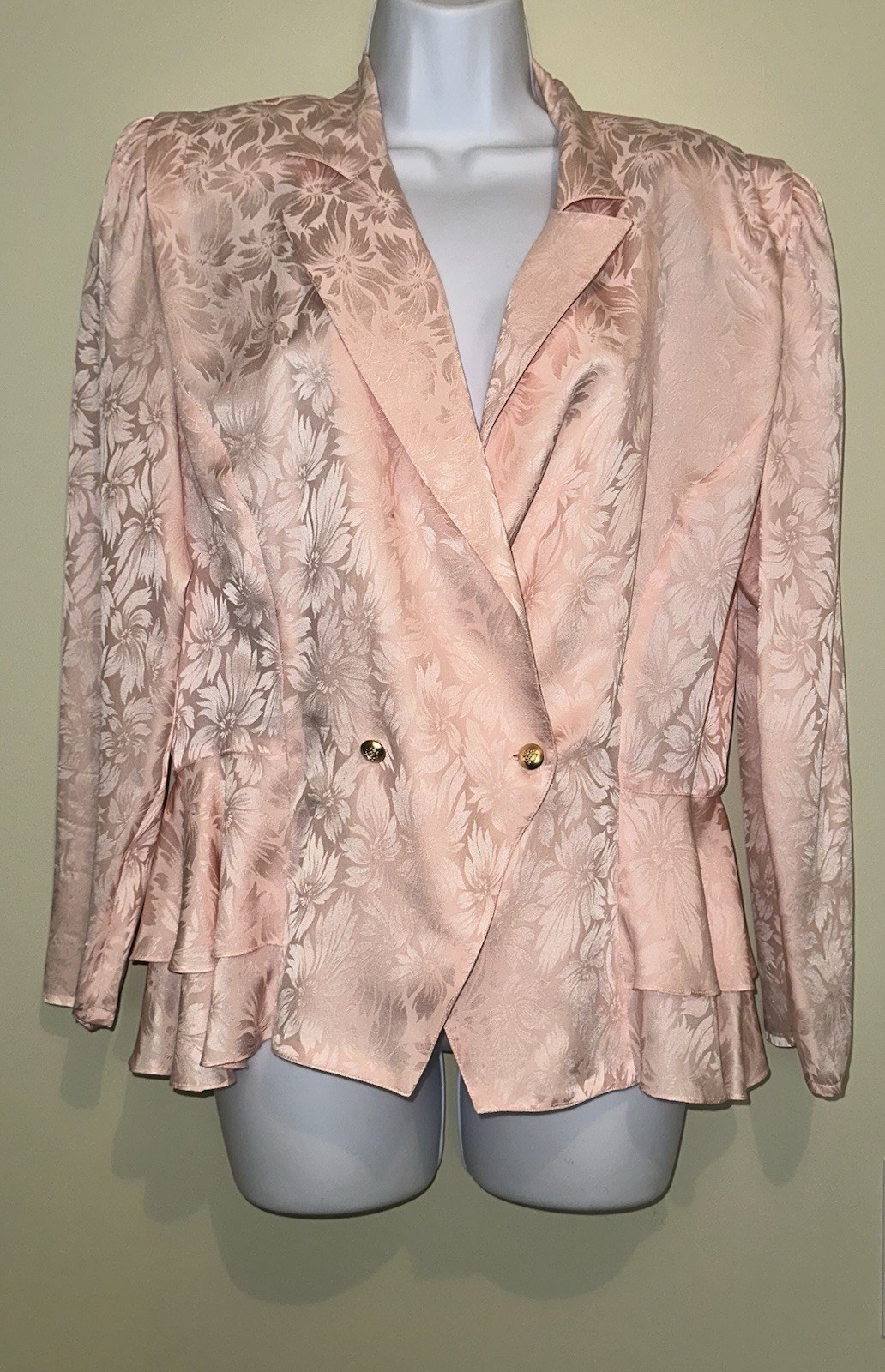 Vintage Pink 3-Piece Blazer Skirt Suit Set Floral Argenti Petites 14 Pure Silk