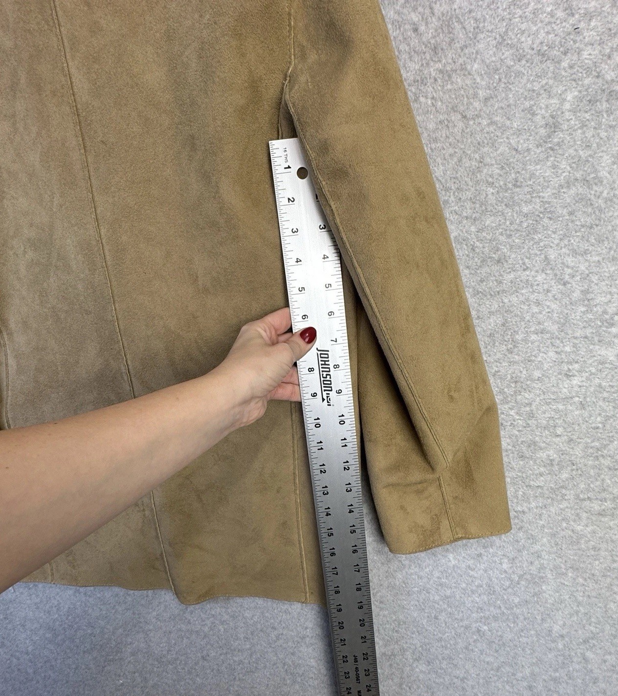 VTG Harve Benard Faux Suede Long Jacket Tan Brown Size 4 Western Open Front