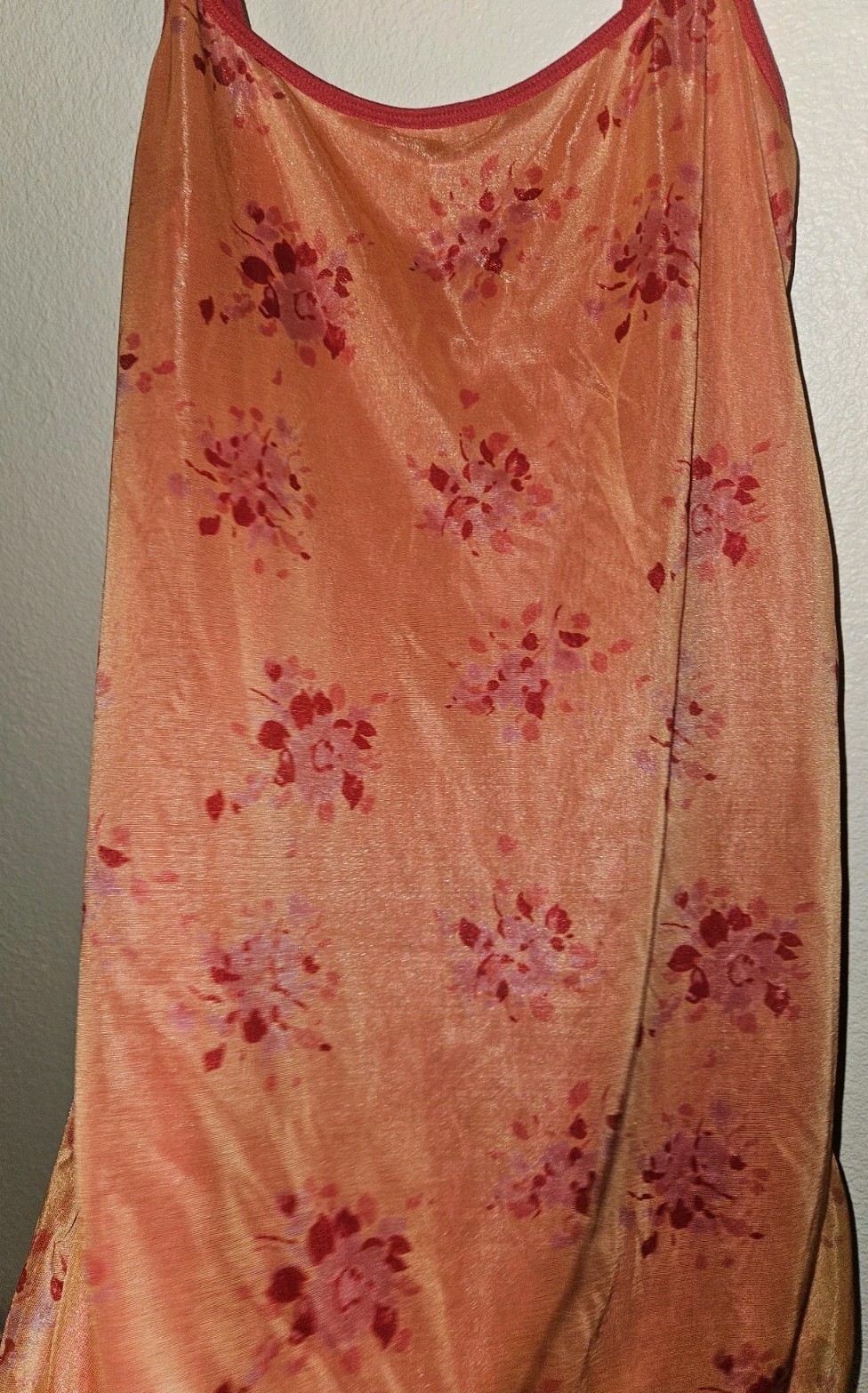 Vintage Y2K DKNY Sheer Floral Iridescent Slip Dress Cami Orange Pink M