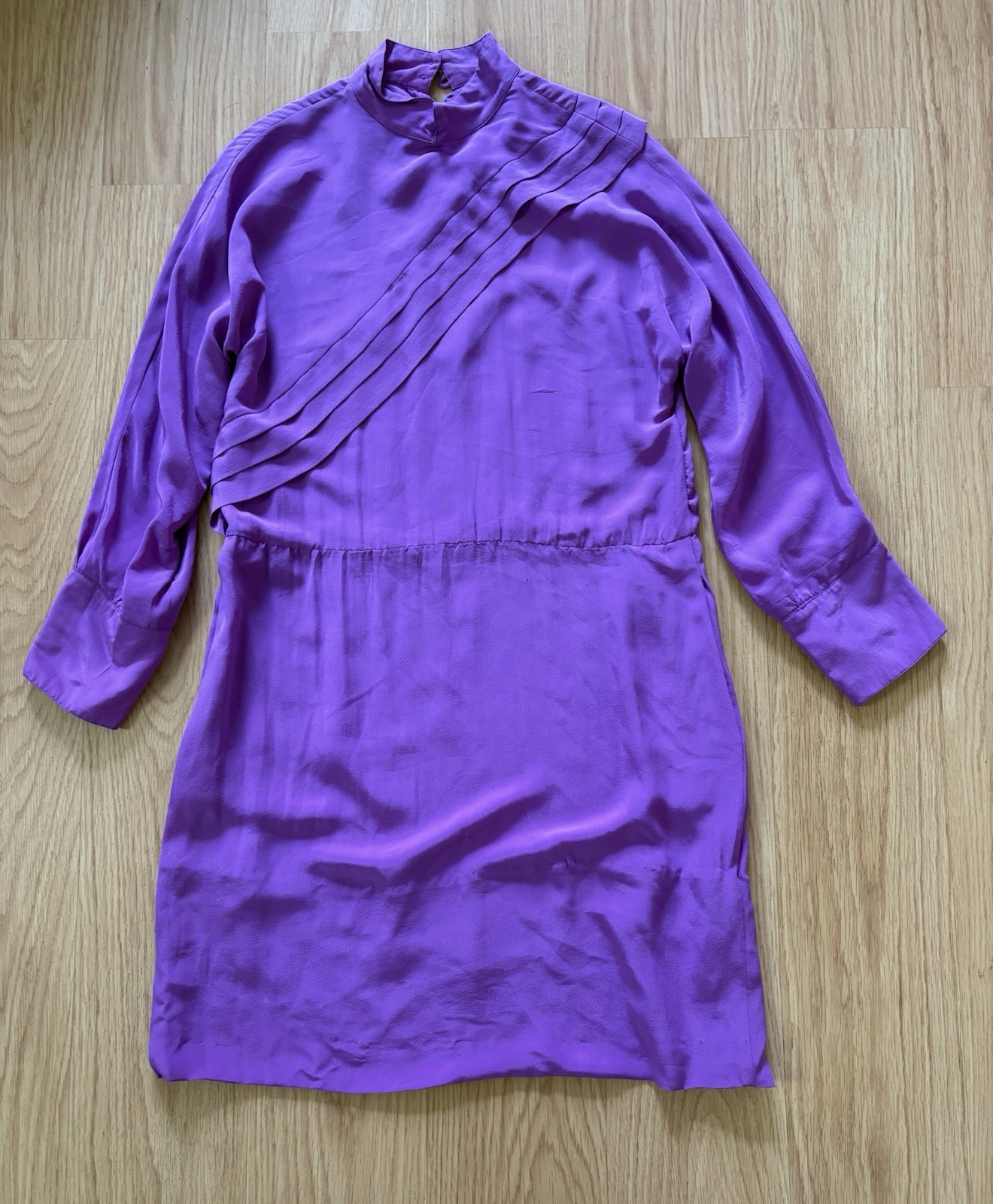 Vintage Cassis 100% silk purple draped modest elegant dress sz 12 (feels sz S)