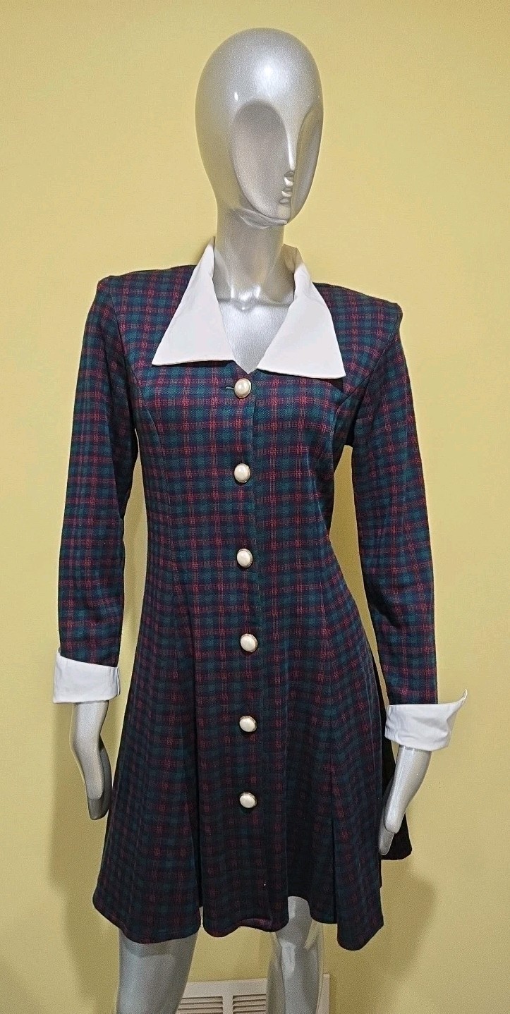 Vtg D. B. Y. Semi Sheer Button-Down Stretch Fit & Flare Mini Knit Dress 9/Medium