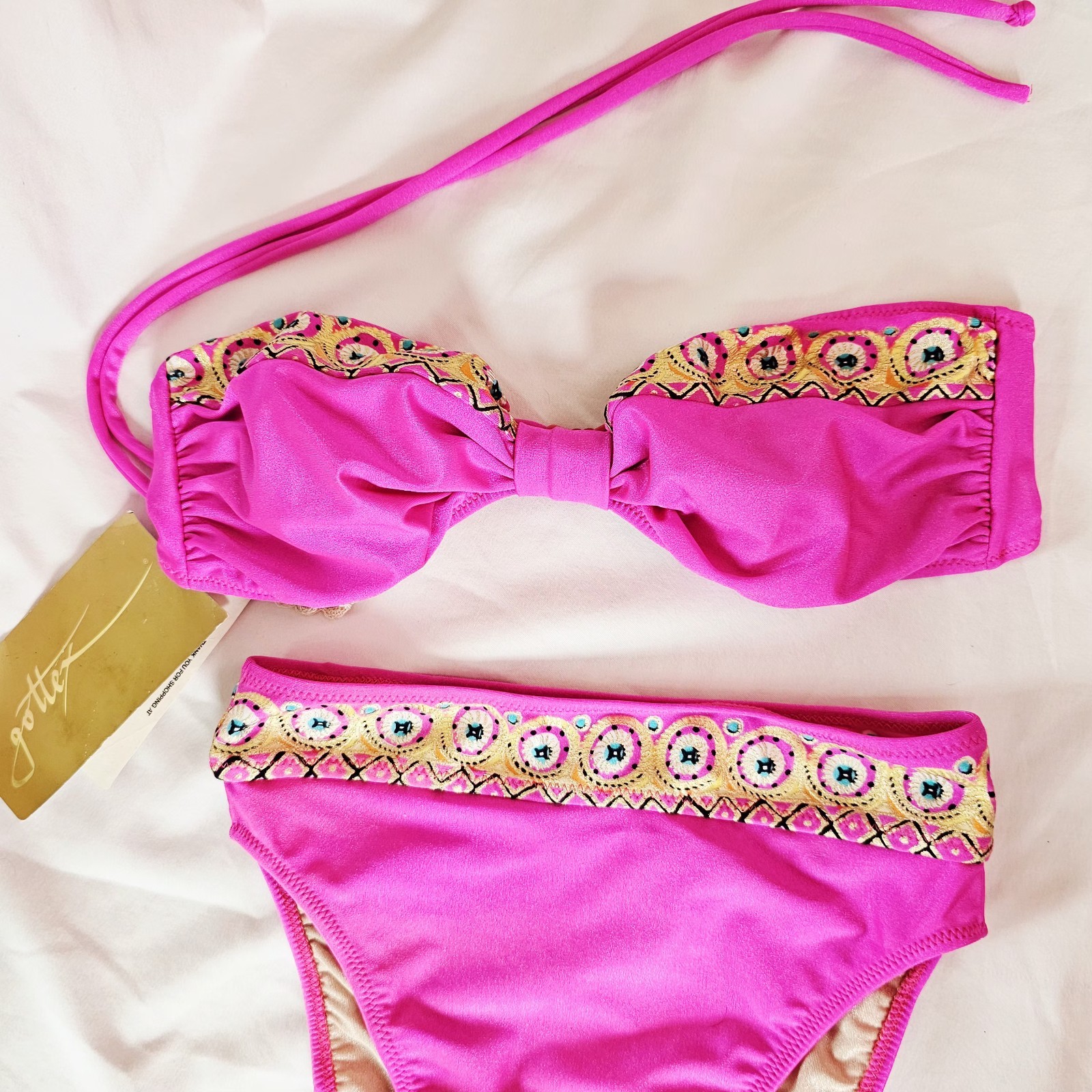 Vintage NWT 90’s Gottex Pink High Cut Bikini Strapless Swimsuit Set Sz 6