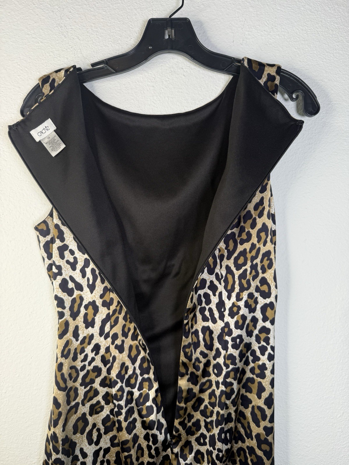 VTG Cache Leopard Animal Print Silky Ruched Body Con Evening Dress Womens 12