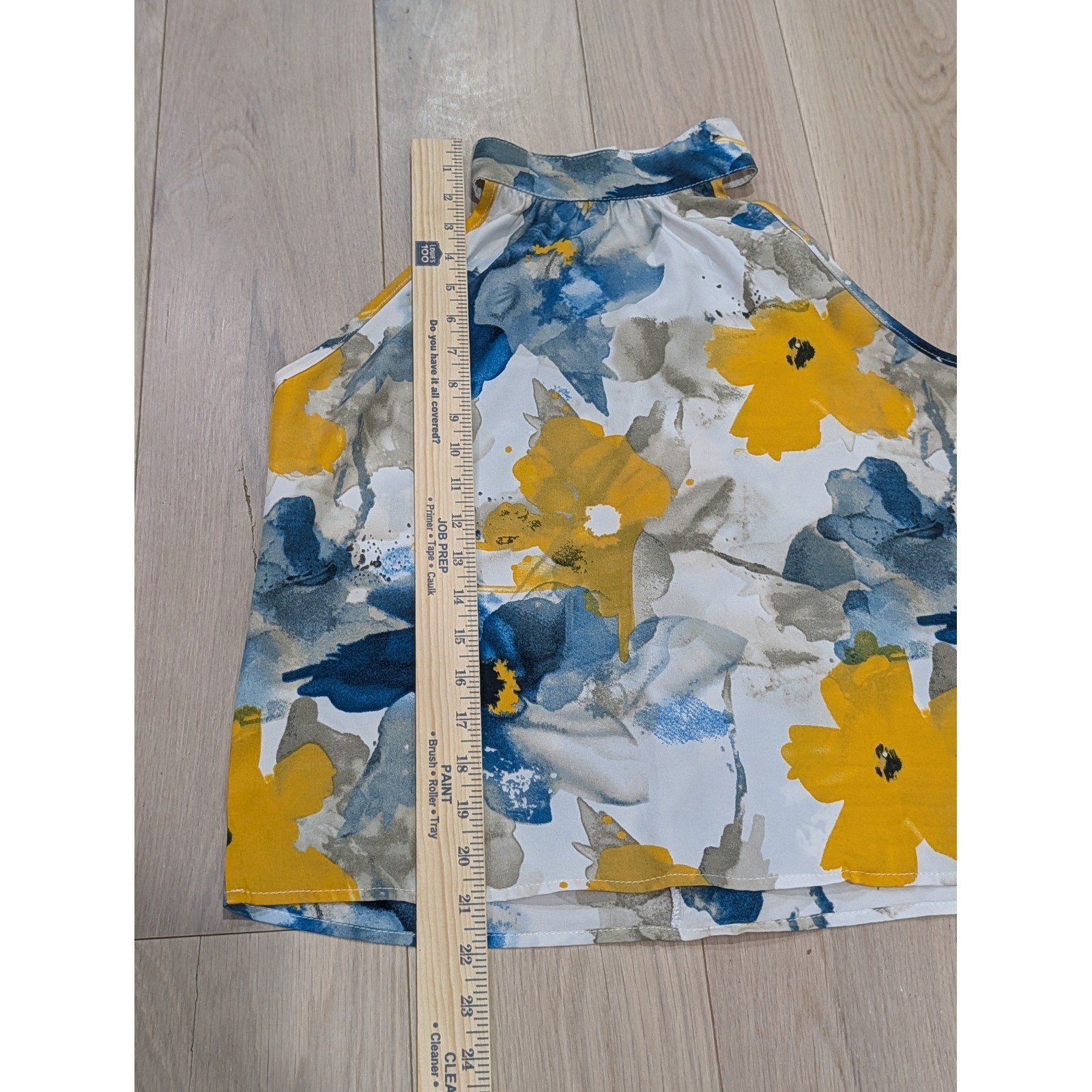 Watercolor Floral Halter Top Blue Yellow Abstract Print Women’s Small