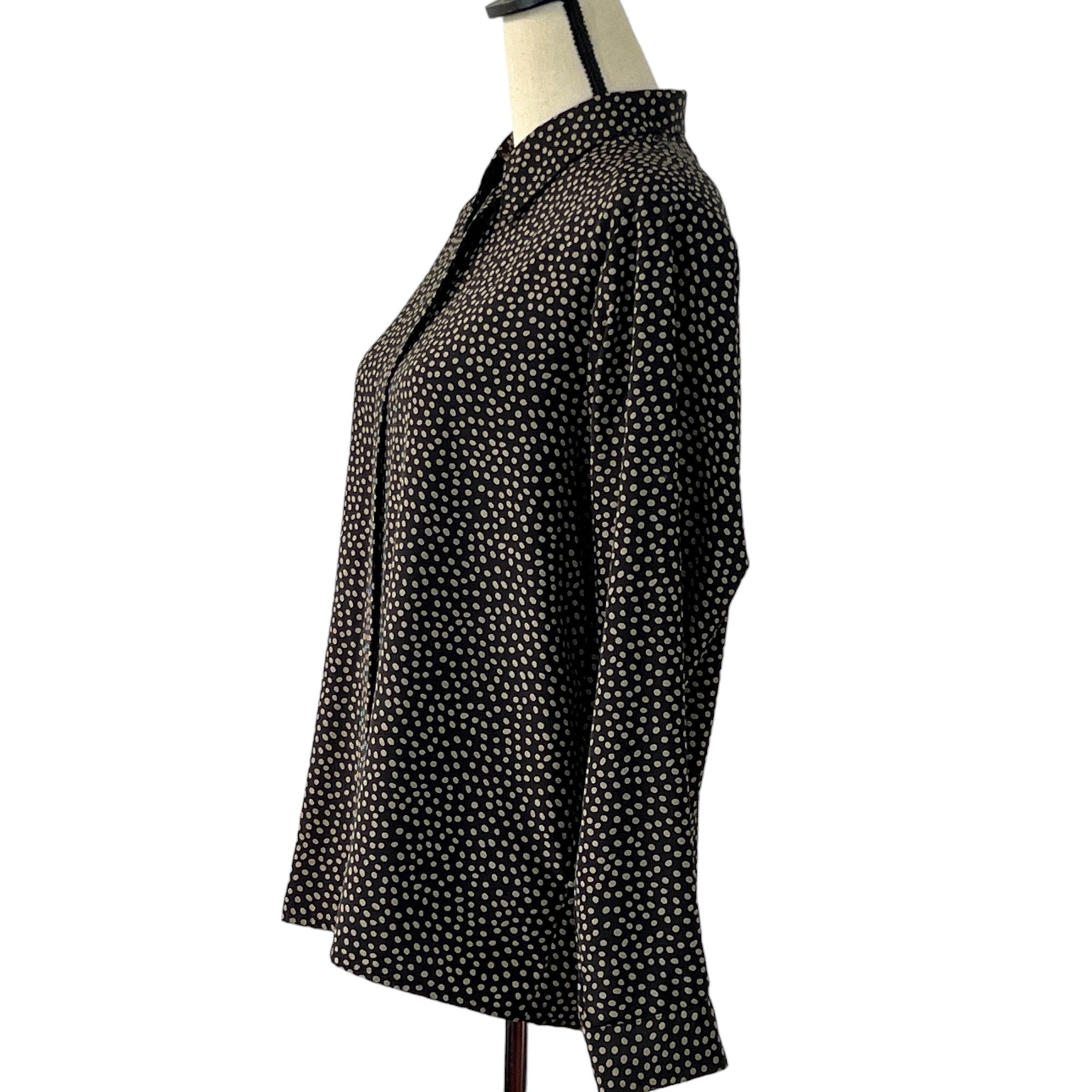 Vintage Brown Polka Dot Button Up Long Sleeve Shirt Size 12