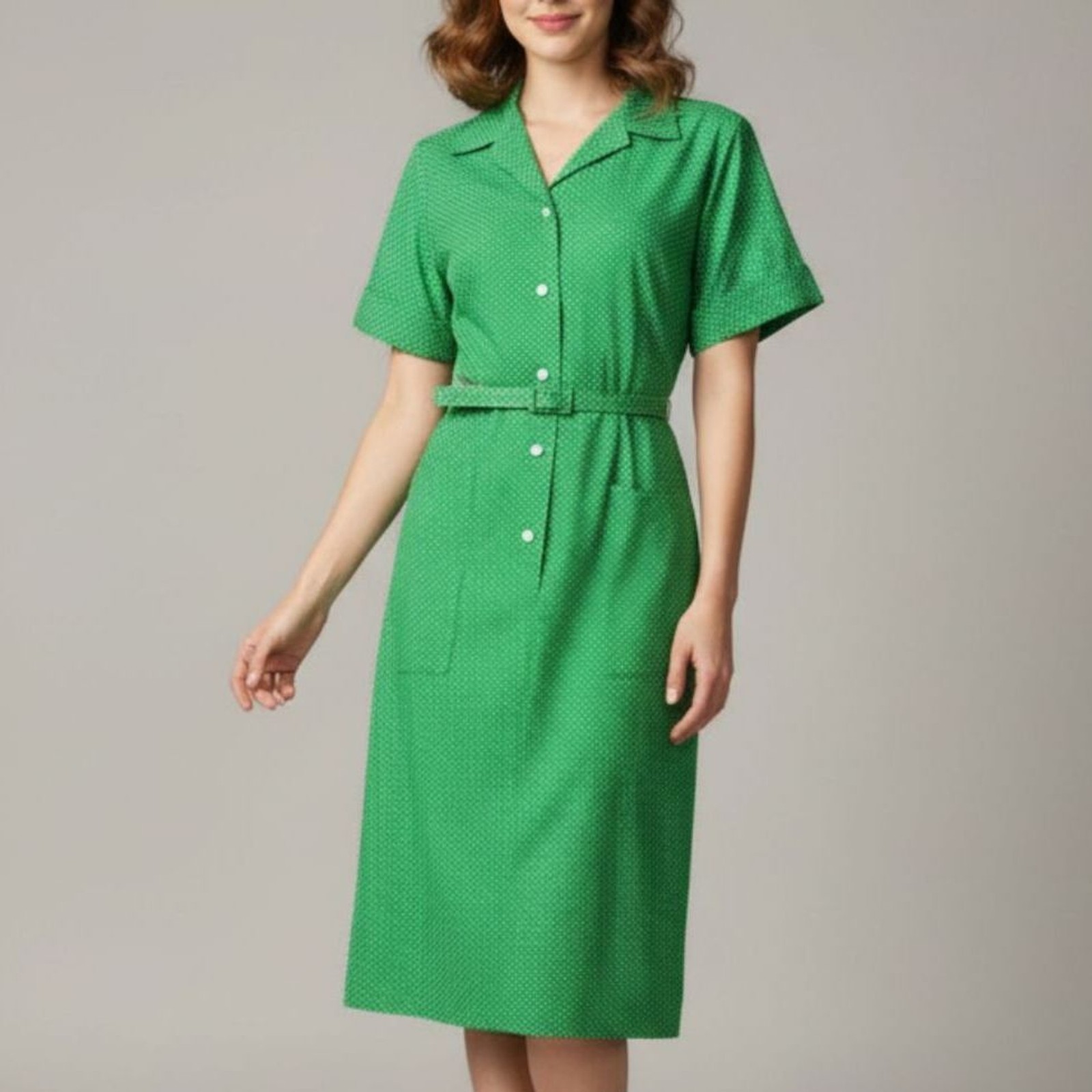 BNWT 1960s Vintage Green Polka Dot Rockabilly Shirt House Dress Carolina Maid 14