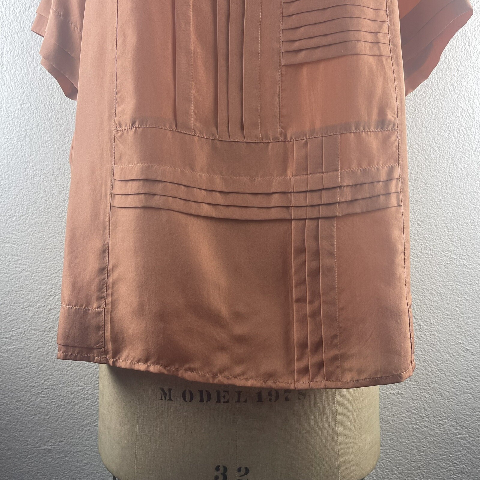 Vintage l 80s XL WinterSilks Silk Pin Tuck Pleated Short Sleeve Relax Fit Blouse