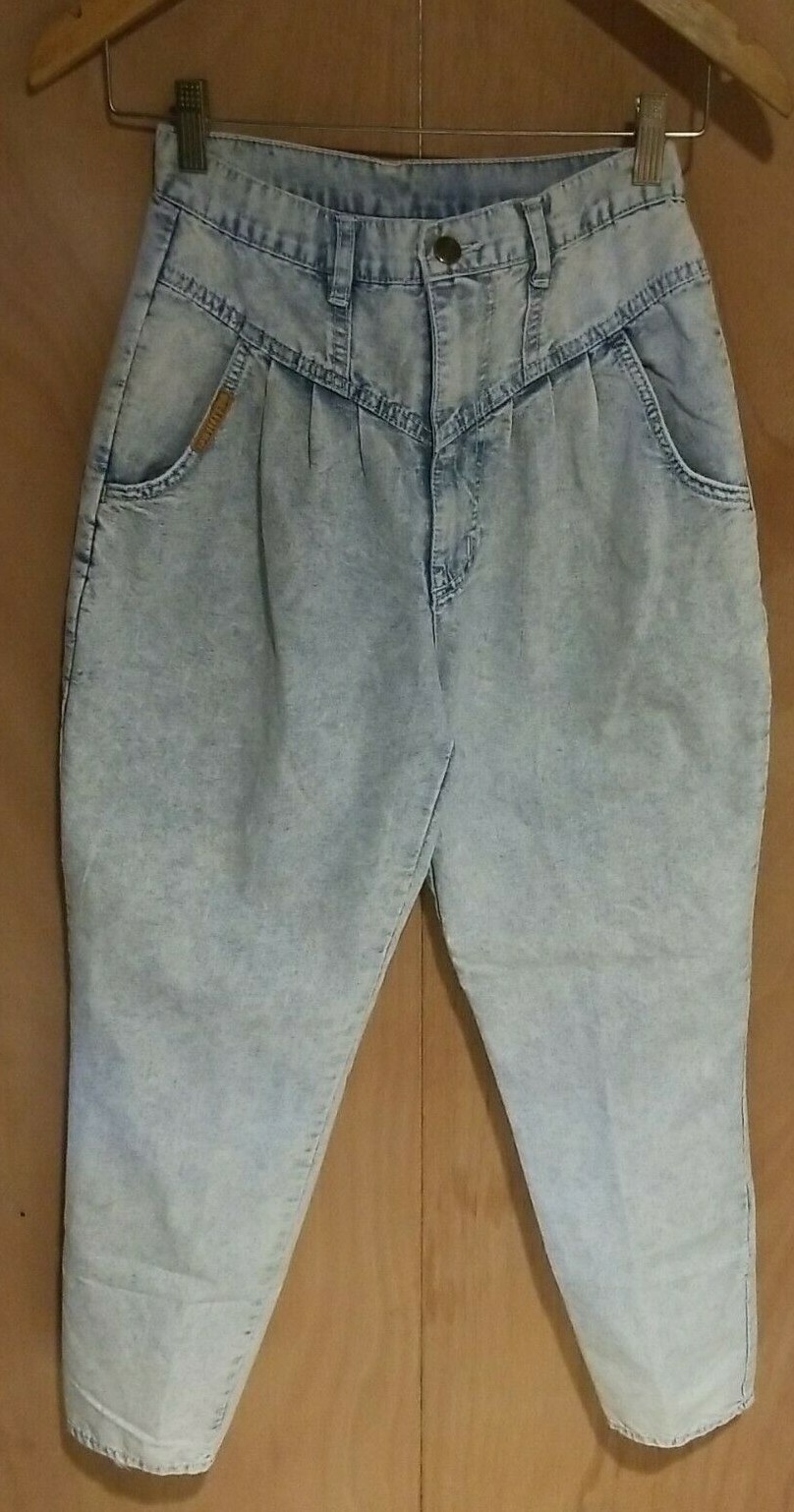 Vintage 80s PS GITANO WOMEN Size 6 FADED BLUE ACID WASHED High Waisted MOM JEANS