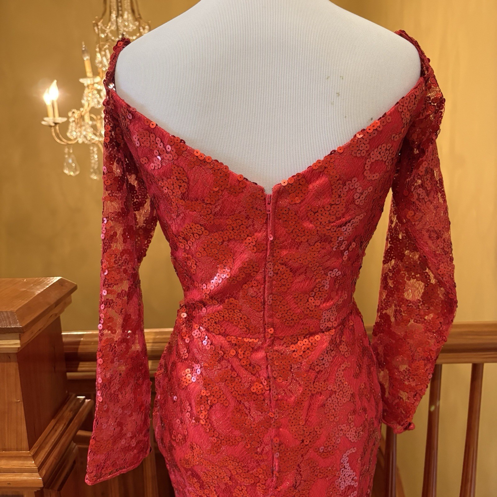 1980s Vicky Tiel Vintage Red Sequin Beaded Metallic Lace Nordstrom Dress 6