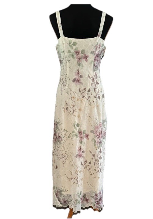 Vtg 90’s R+M Richards Maxi Dress 16 Cream Floral Boho Fairy Assymetric Coquette