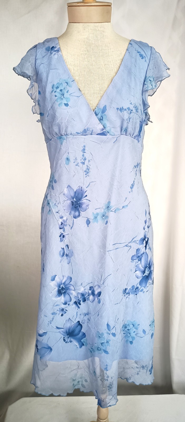 Vintage 90s-Y2K Breakin’ Loose Blue Floral Poly Chiffon Dress Size 13/14