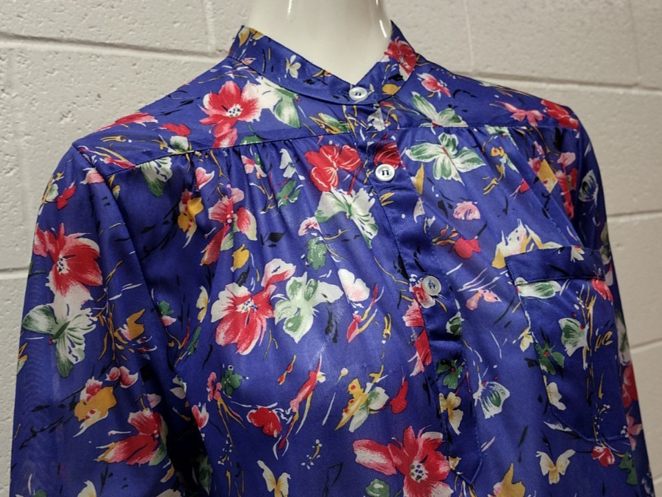 70s Organically Grown Beautiful Blouse Butterflies Watercolor Cobalt Arpeja ART