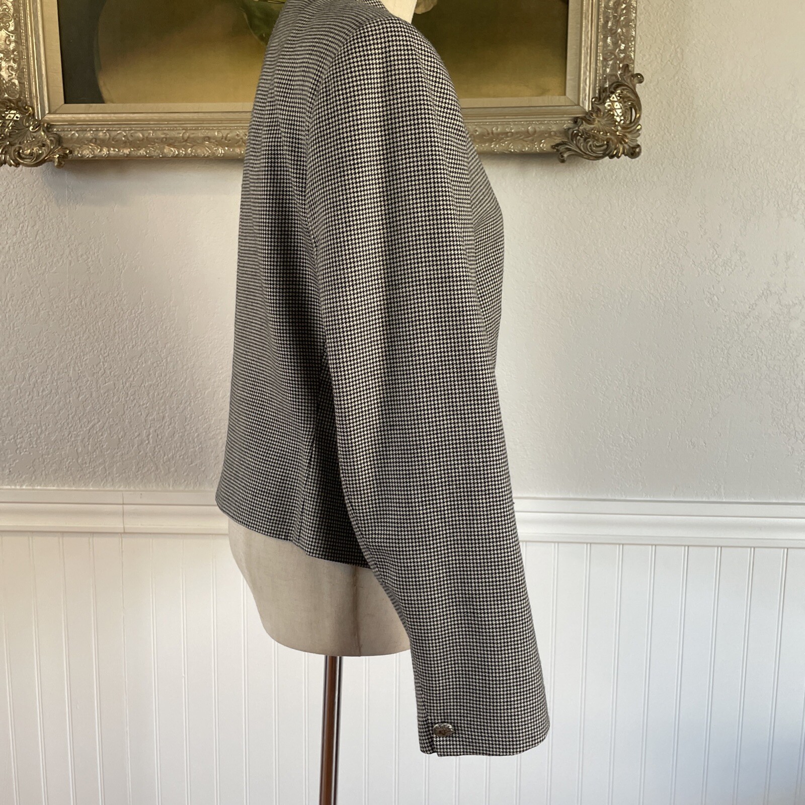 Vintage Nordstrom Houndstooth Wool Blazer Sz 8 Career Office Classic Timeless