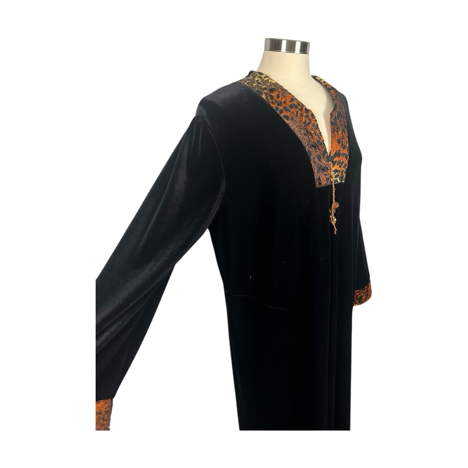 Diamond Tea Kaftan Robe Womens Large Black Velvet Long Whimsygoth Boho Vintage