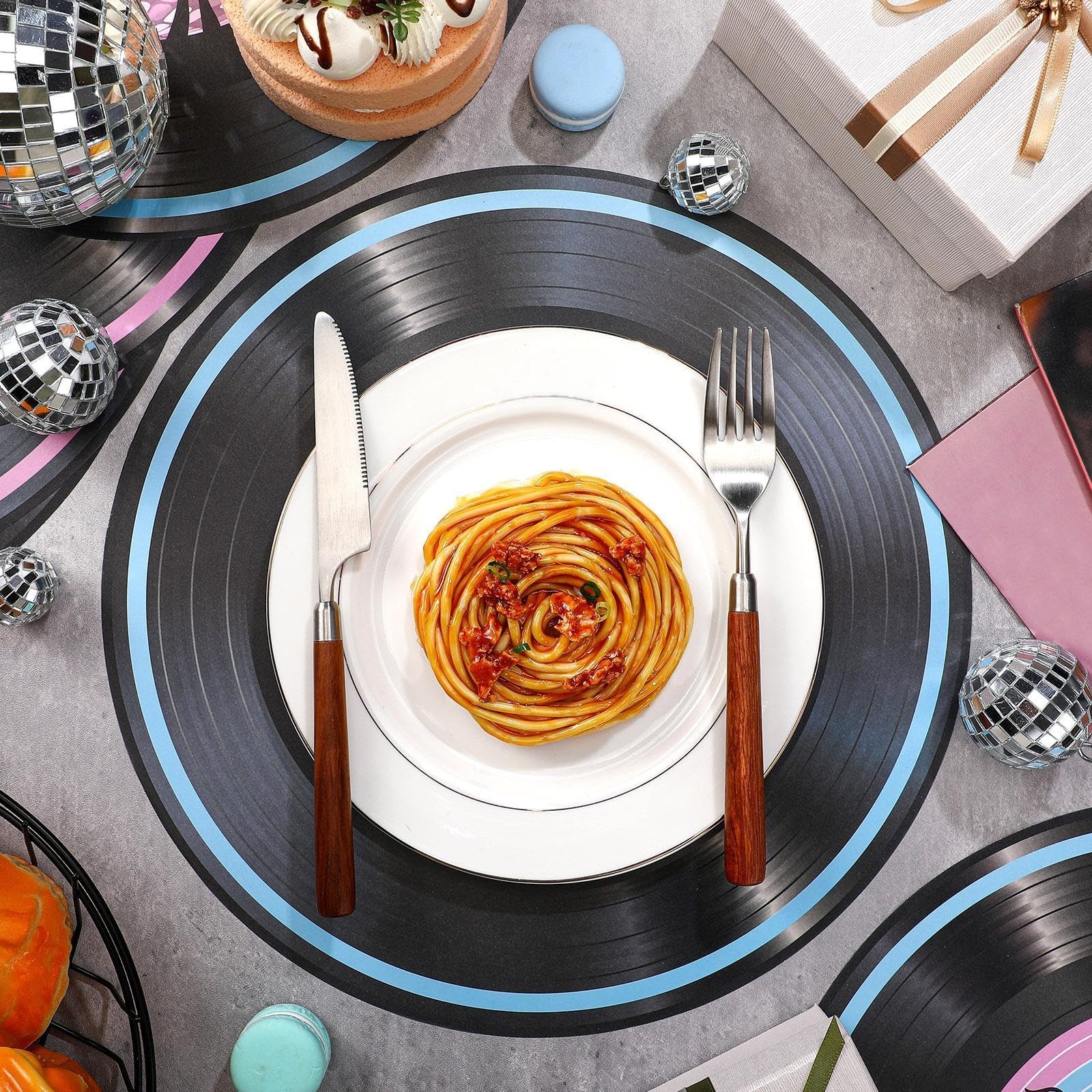 FillTouch 60 Pcs 13” 1950’s Rock and Roll Vinyl Record Placemat Vintage Musi…