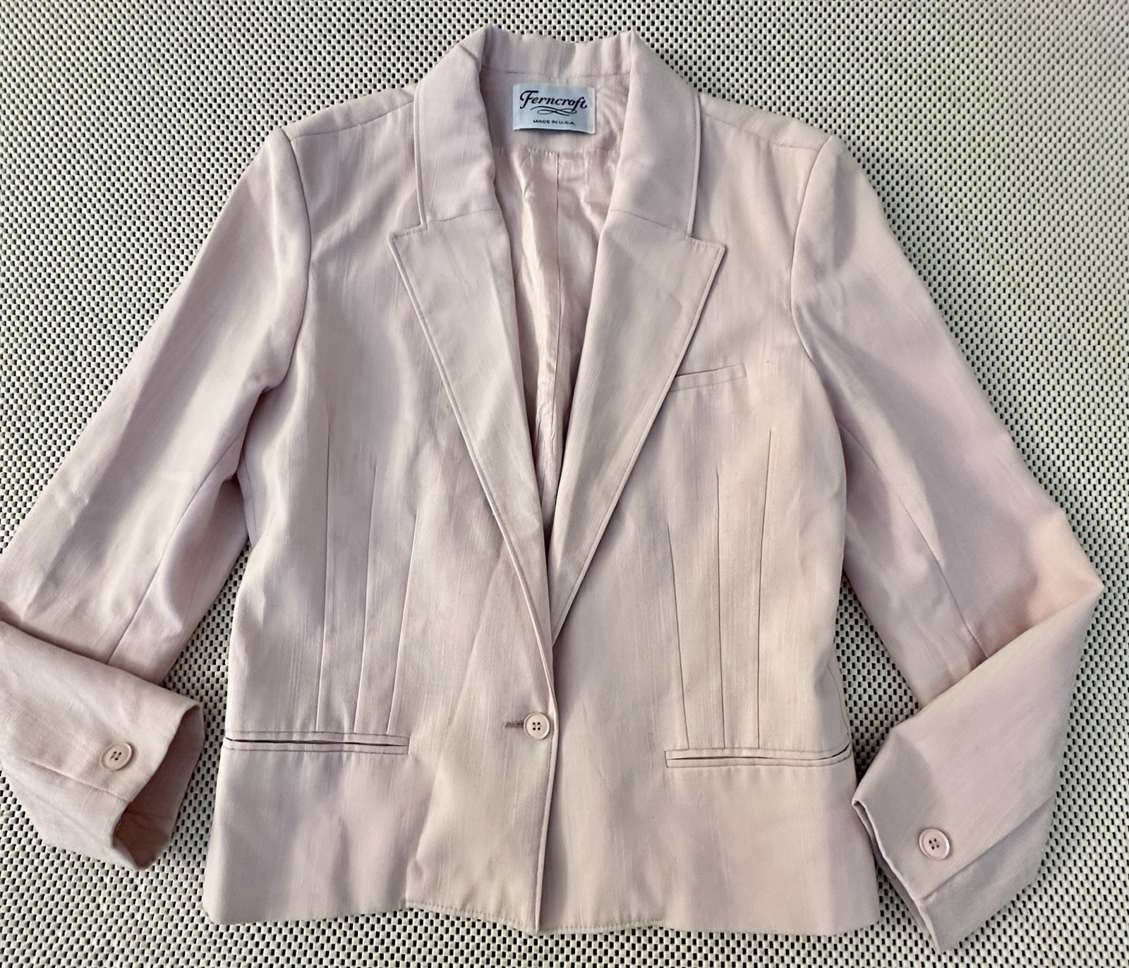 VTG Ferncroft Blazer Women Sz M Office Jacket Career Linen Look Preppy Pink USA