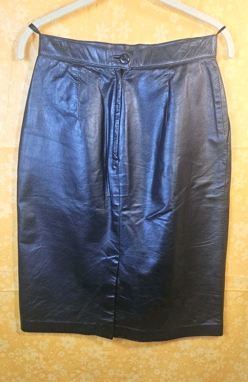 Vintage Wilsons Y2K Black Leather Pencil Slit Skirt (10) Punk Rock Grunge, Biker