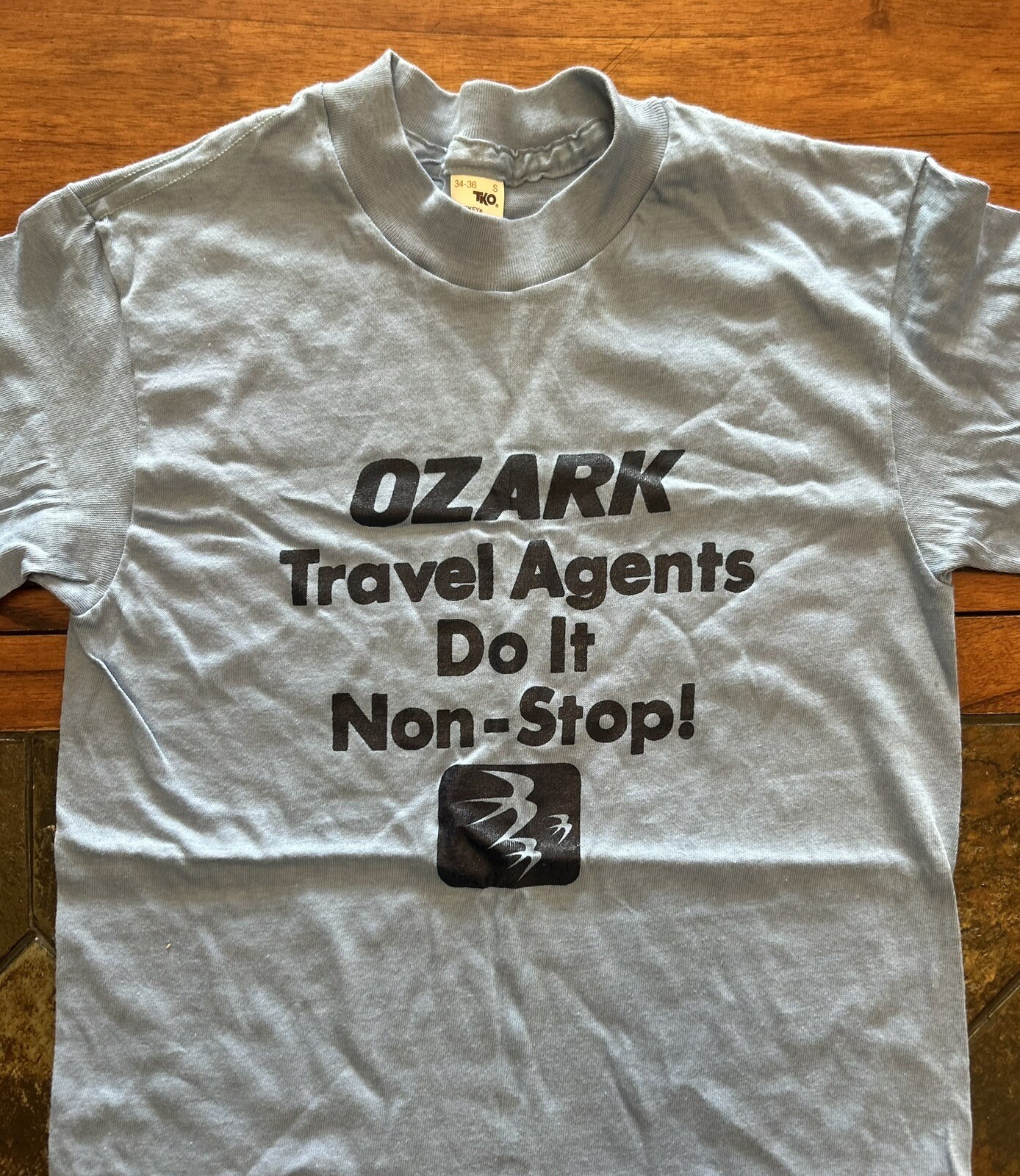 VTG 80s OZARK AIRLINES ‘Travel Agents Do It Non Stop’ Single Stitch T Shirt Sz S