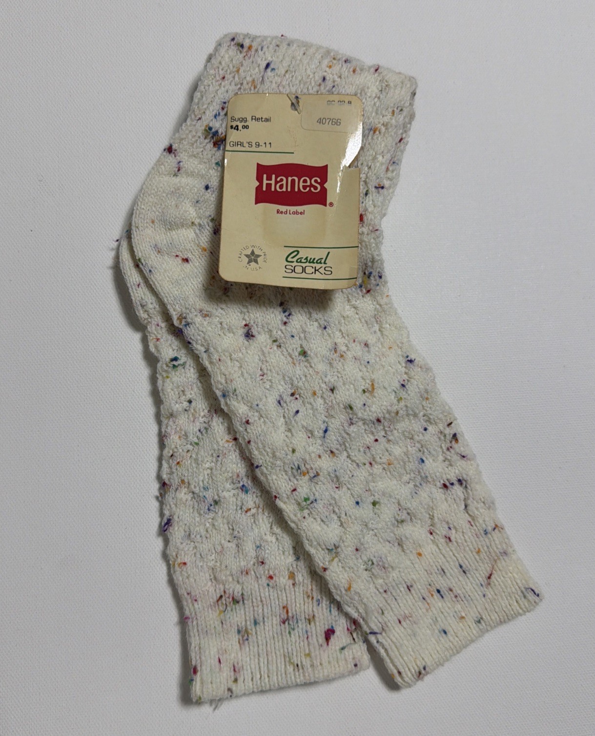 VTG Hanes Socks 9-11 Acrylic Nylon Crew NOS 80’s Confetti Colorful USA 90’s.