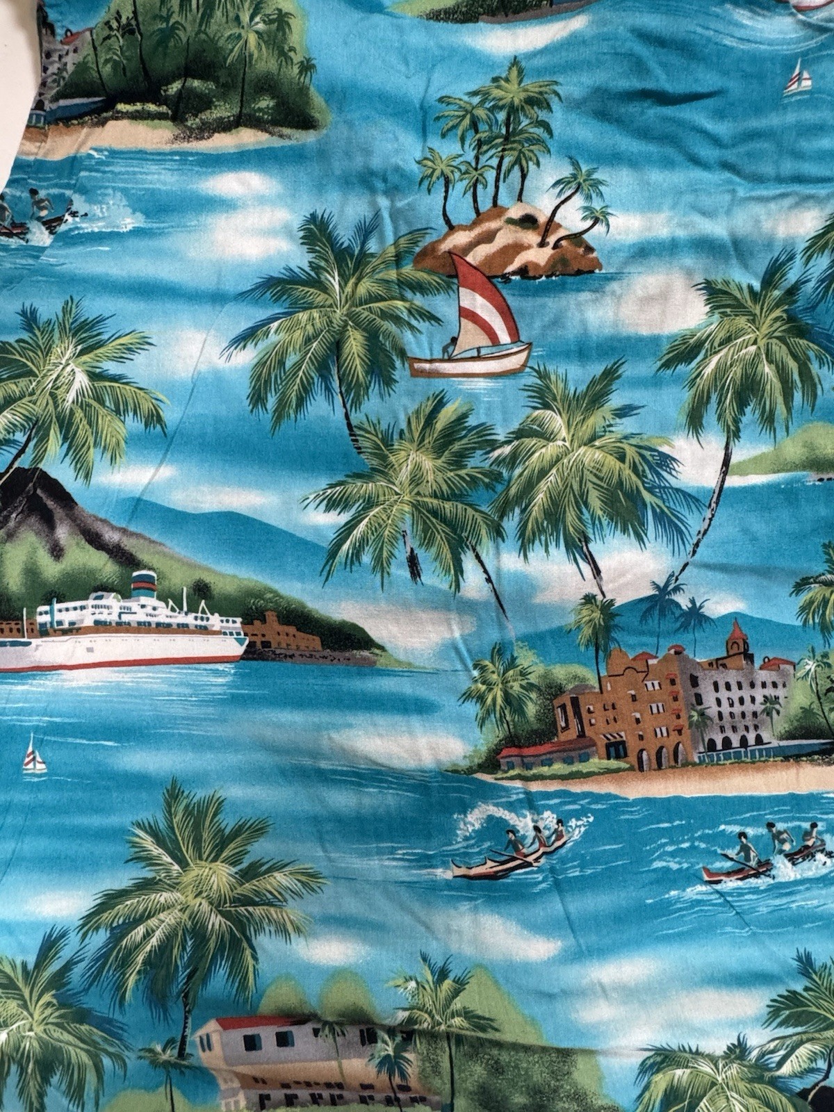 VTG Tropical Hawaiian Island Scenic Print Resort Button Down Sleeveless Shirt XL