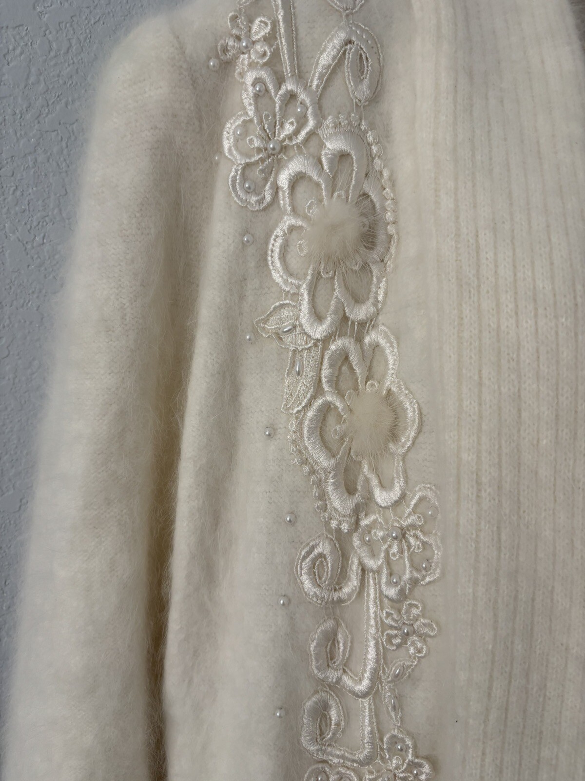 Vintage Belldini White Angora Sweater Coat Size M