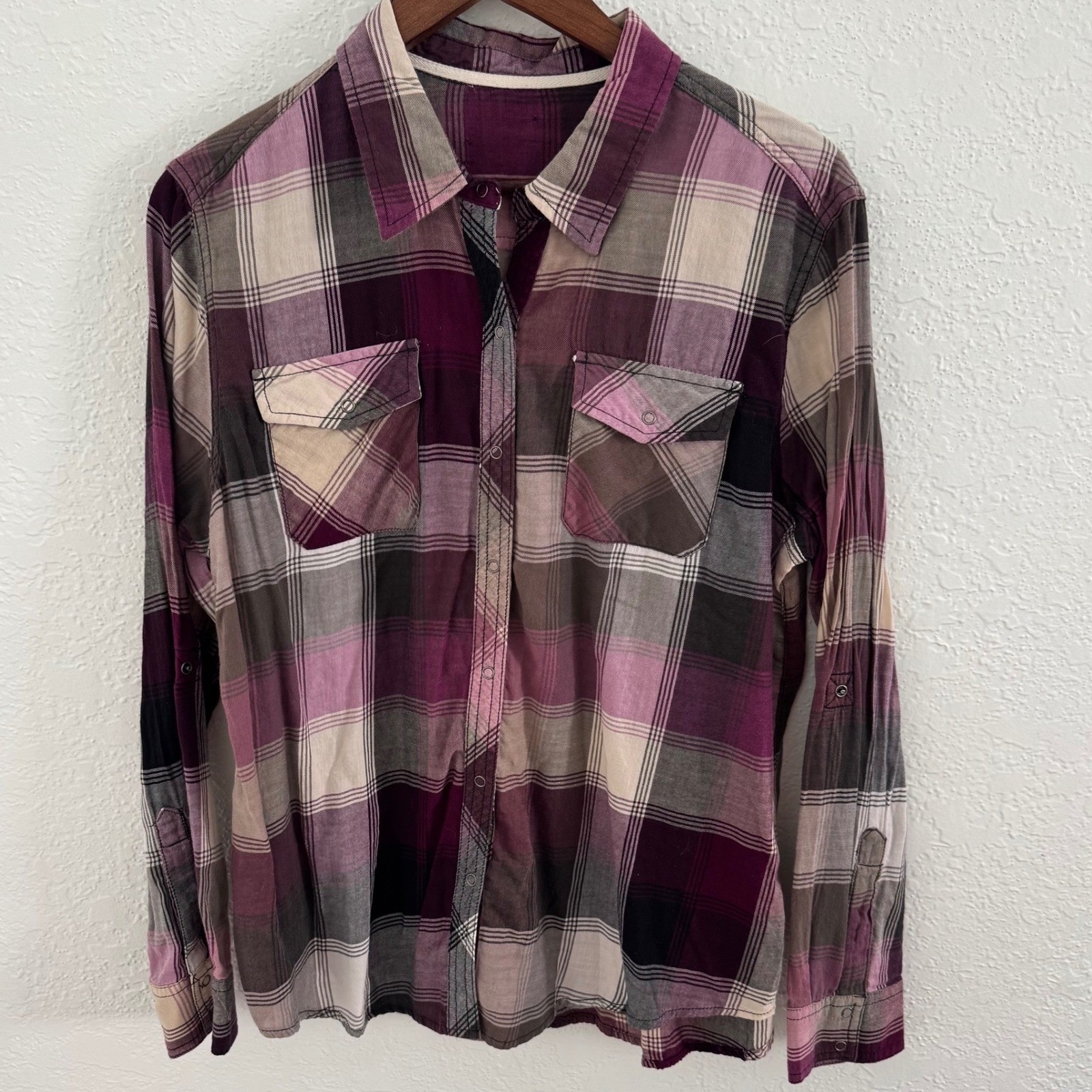 Y2K Arizona Jeans Plaid Snap Shirt Long Sleeve Women’s XL Western Granola Girl