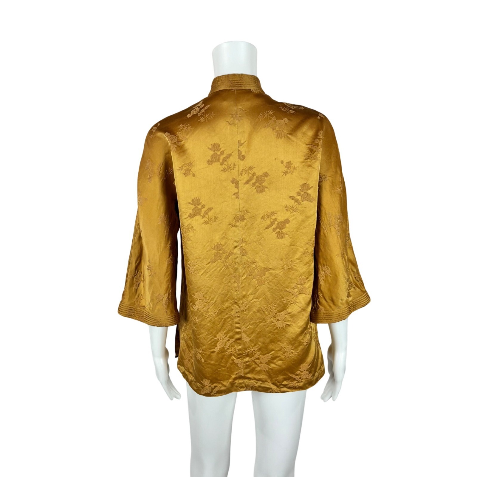 Vintage 70s Cheongsam Jacket Women’s Small Gold Floral Jacquard Frog Closures Dy