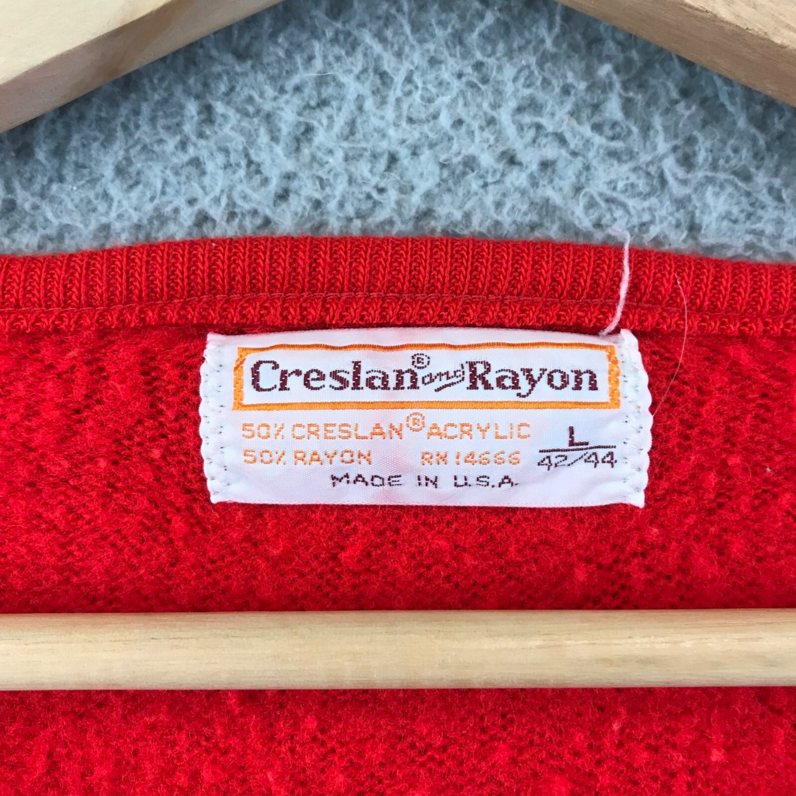 Vintage 60s CRESLAN and RAYON Red L V-neck Sweater
