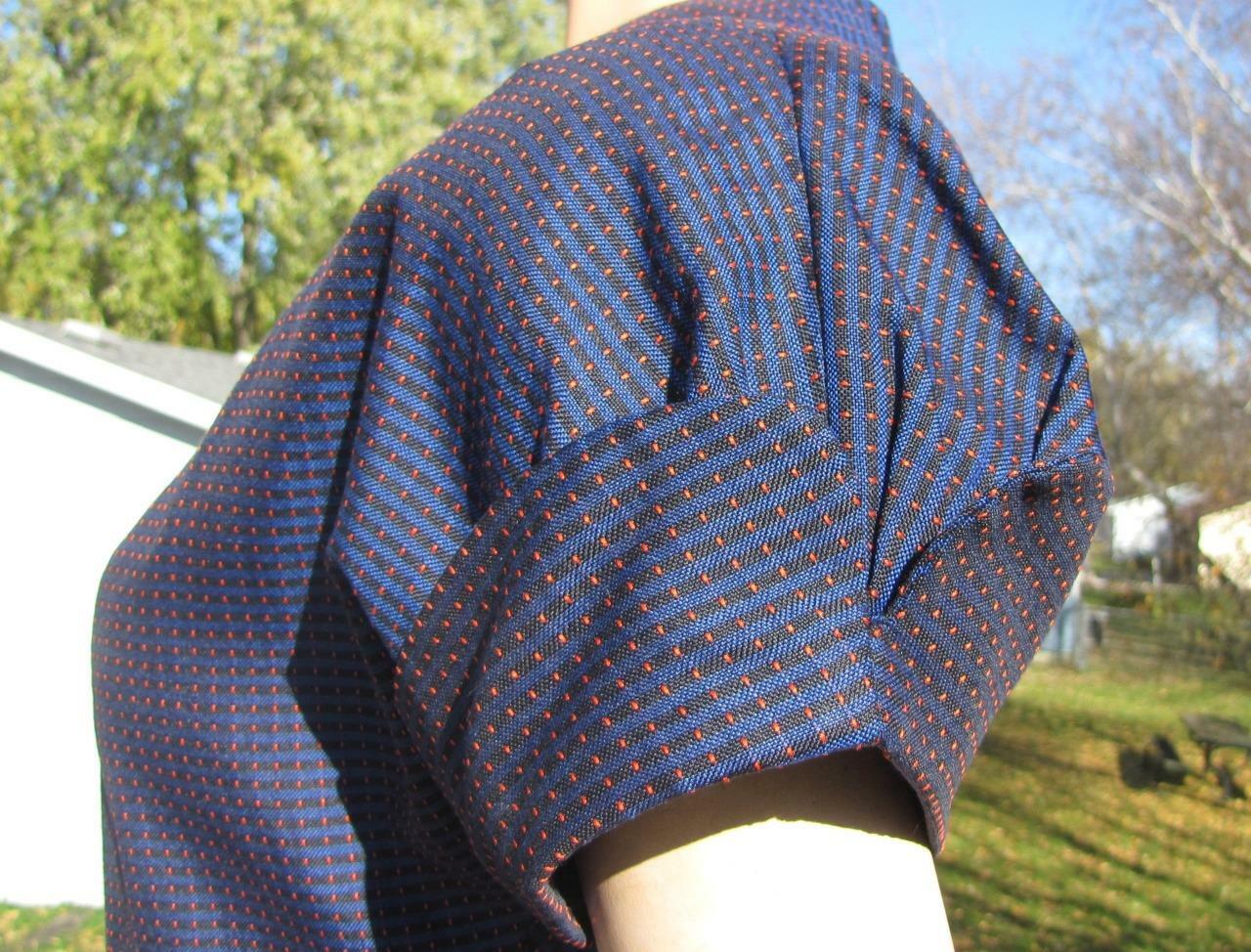 1940S NAVY & RED FITTED DRESS FLAIR SKIRT SHOULDER PADS PRINCESS SEAMS 26W