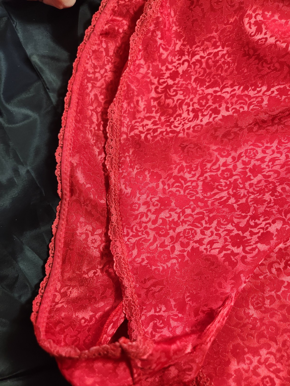 VTG PINEHURST LINGERIE RED SILKY POLY LACE LEG TAP PANTY FLORAL SZ 5 EXC