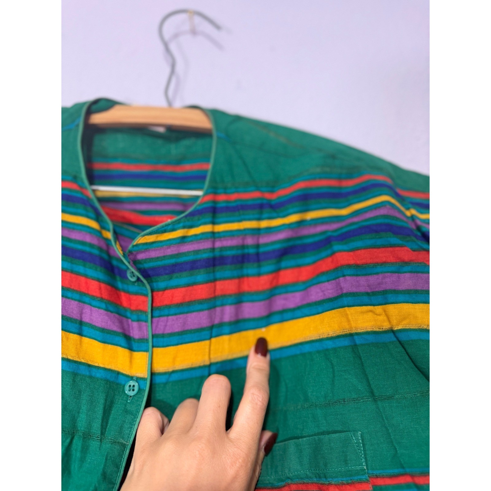 Vintage Mondi Skirt Set 40 Green Multi Stripe Retro Colorblock Cotton 1980s