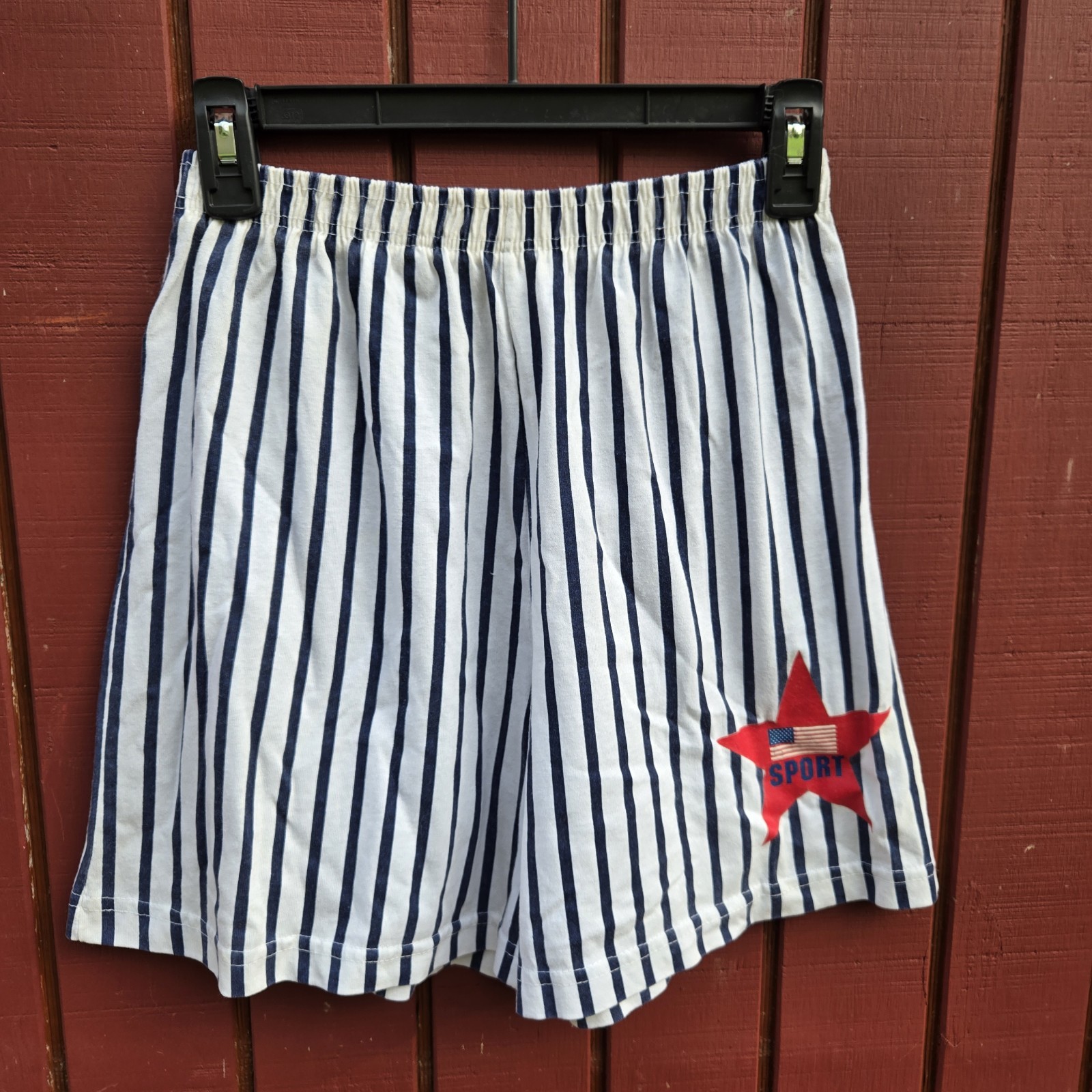 Vintage 90s Womens Cotton Shorts Elastic Waist Pinstripe Baseball Star MEDIUM