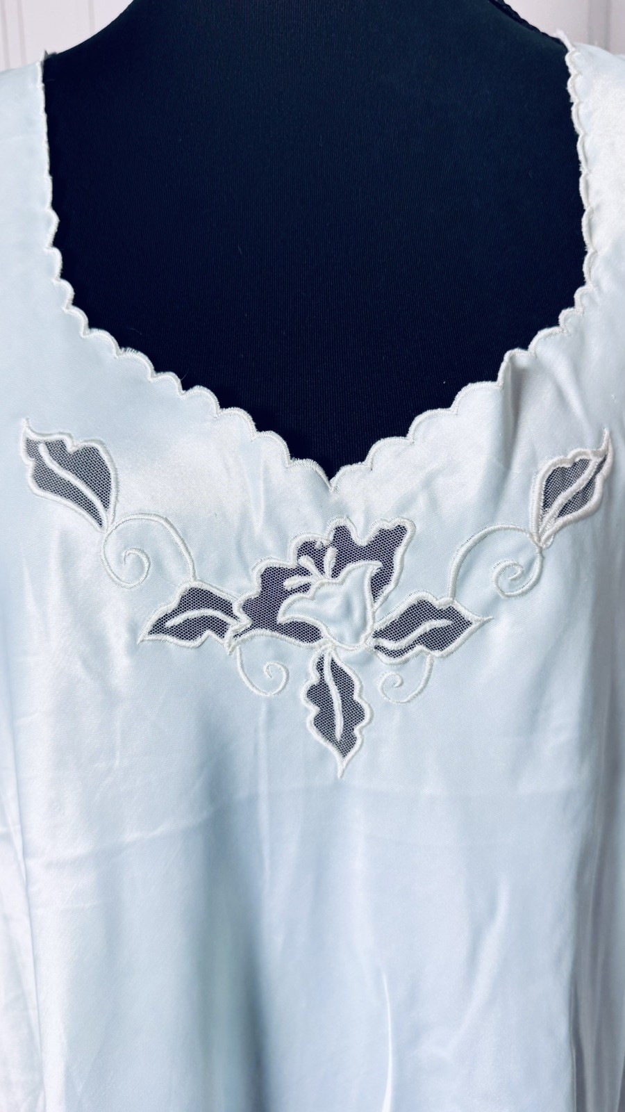 Vintage Barbizon Aqua Robe & Nightgown Set NWT Large Satin Lace Trim 80s Boudoir