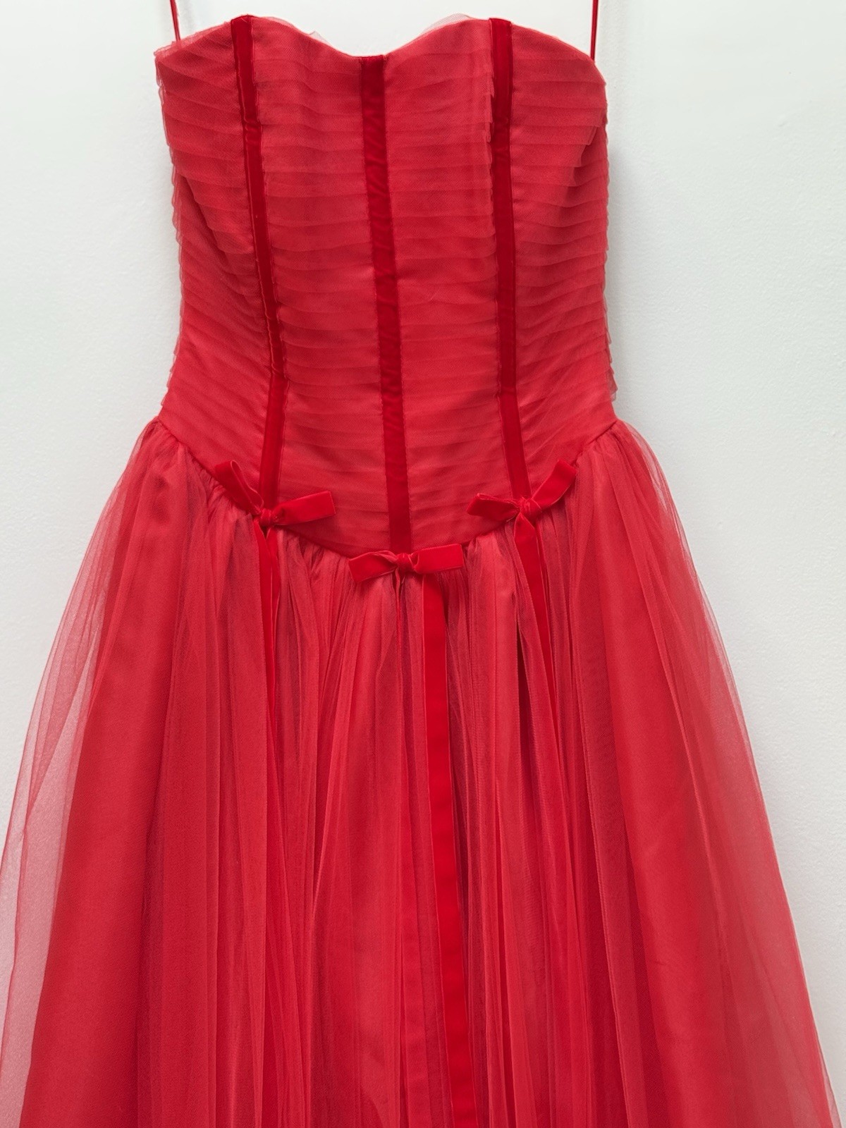 Vtg Red Tulle Poofy Dress Hi Low 50s Style Y2K Party Prom XS/S Christie Helene*
