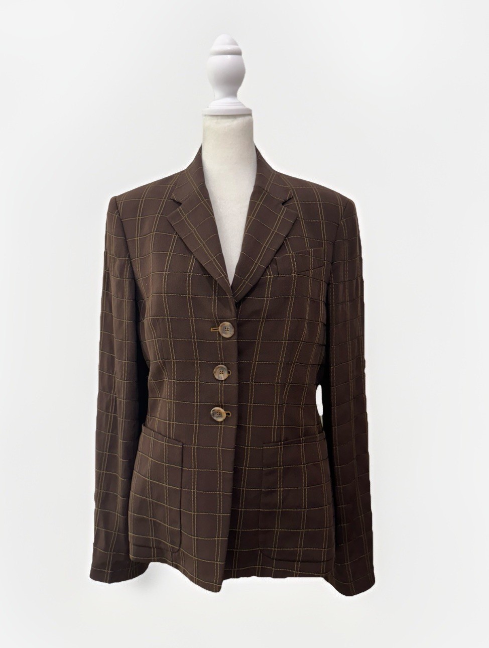 Vintage Richard Tyler 100% Silk Brown Windowpane Blazer Jacket Women’s 6