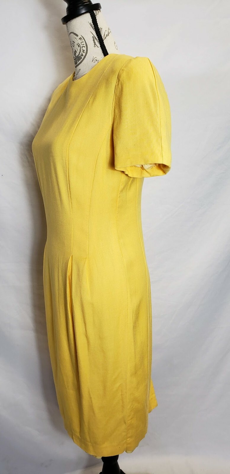 Vintage 80s Sara Campbell Womens Sheath Yellow Pencil Dress Size 6