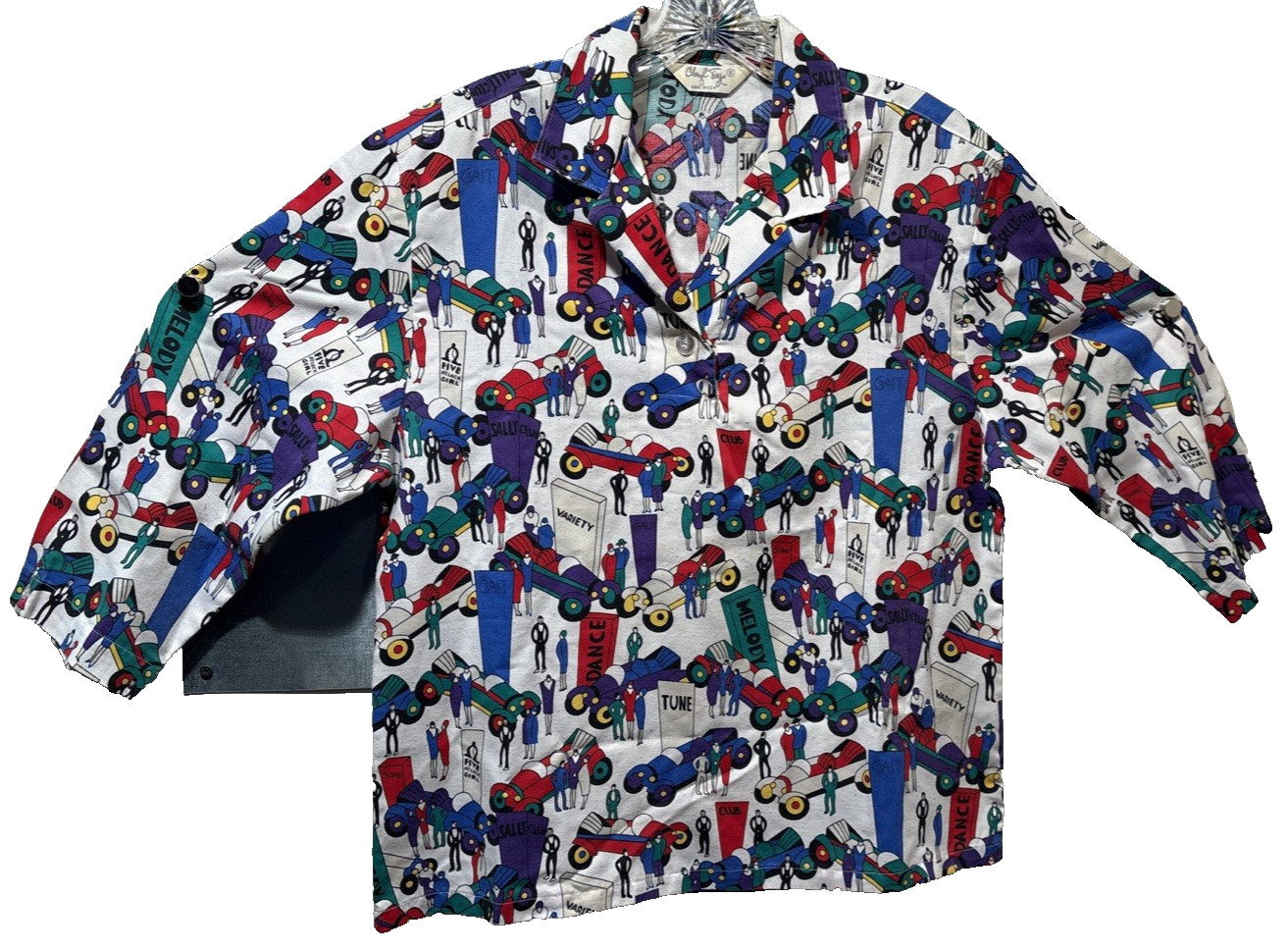 Vintage Cheryl Tiegs Sears Button Up Shirt Women 8 Stylized Print 1/2 Sleeve