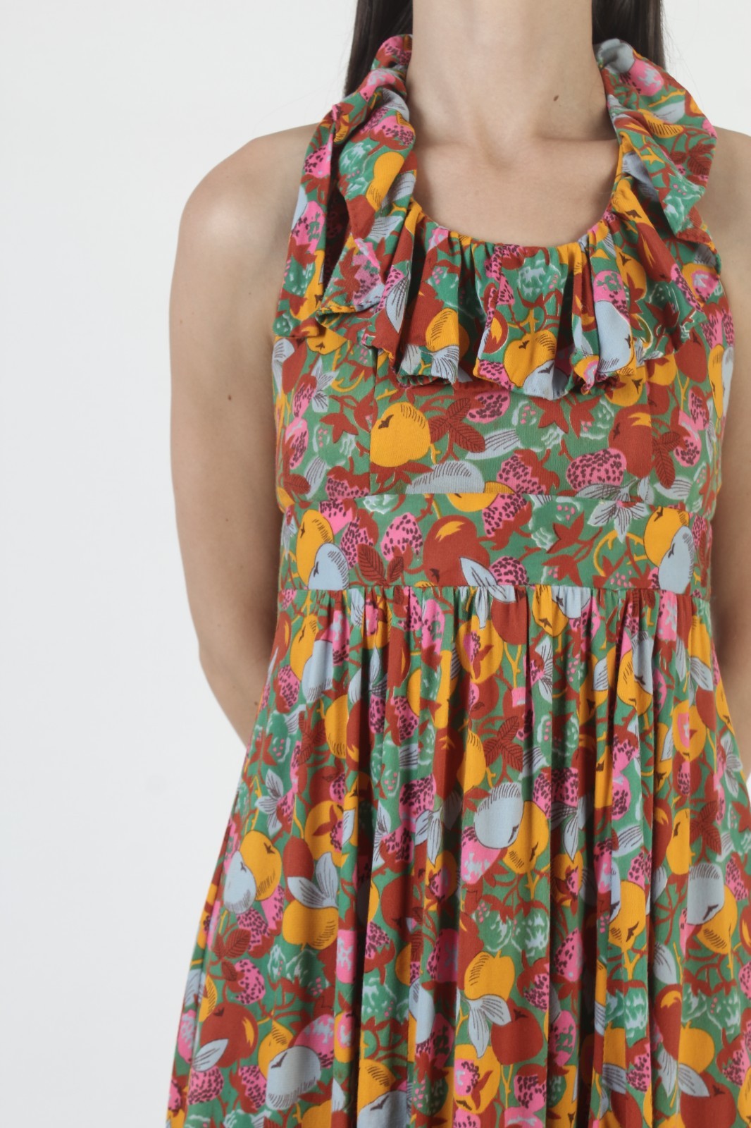 Vtg Climax by David Howard Halter Dress Prairie Hippie Floral Open Back Sundress