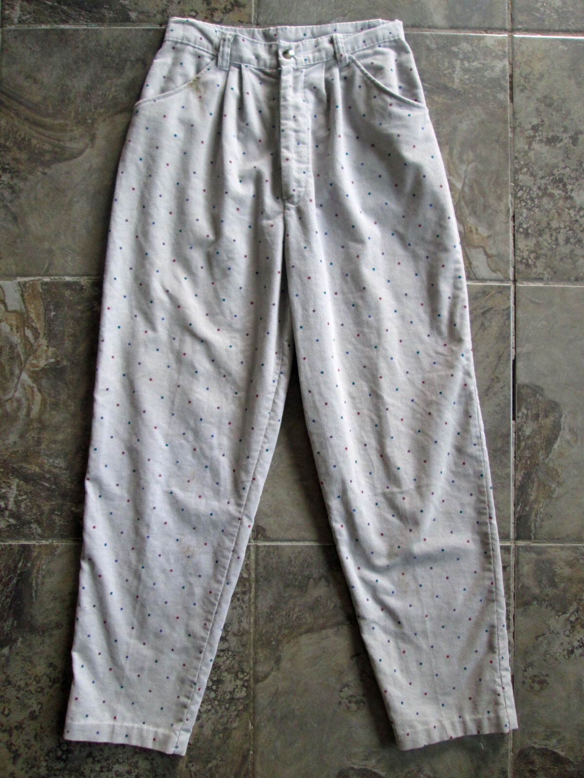 Vintage Palmetto’s Mom Pants 12 24×25 Gray Corduroy High Waist Polka Dot Tapered