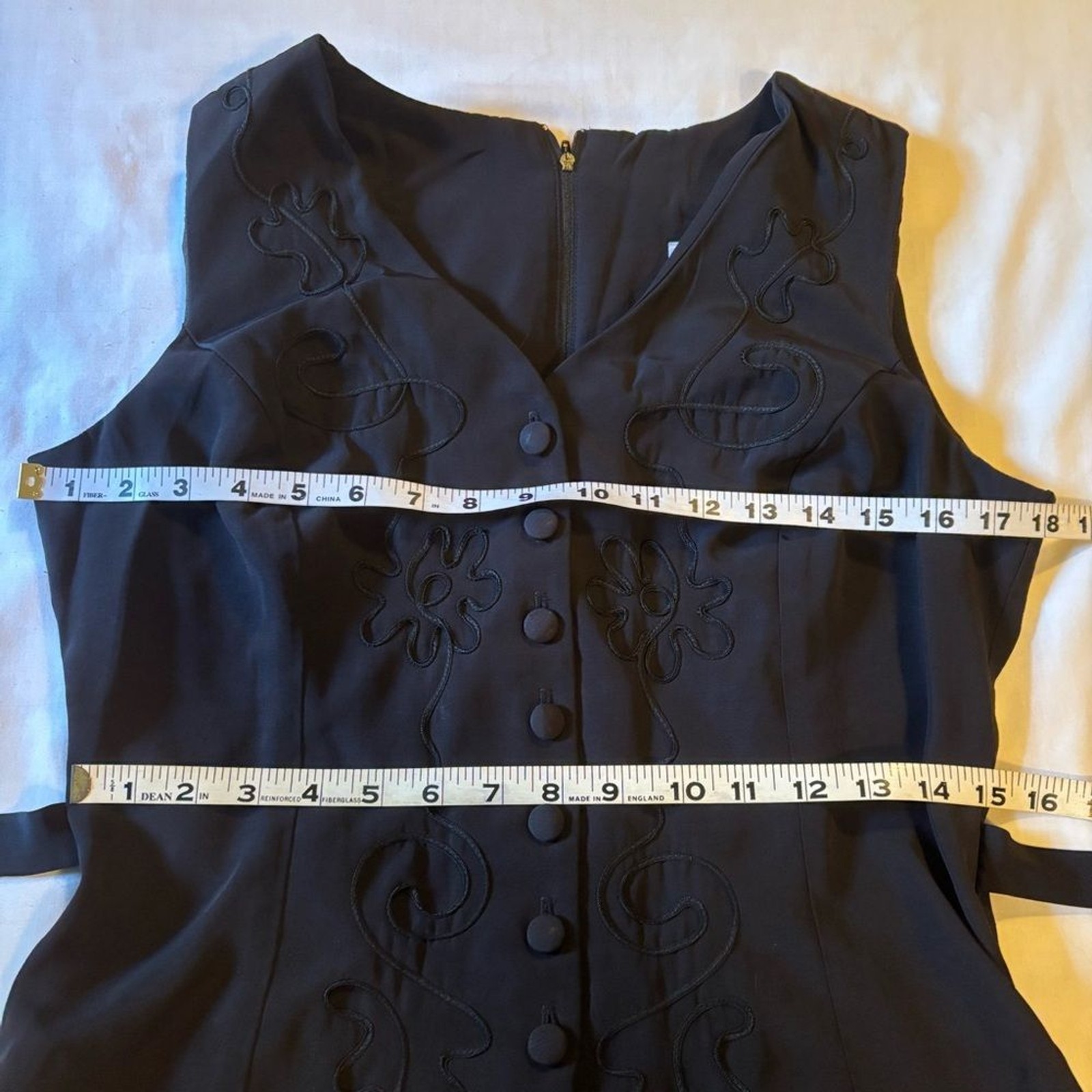 Vintage Nu Oz Bodycon Back zipper Faux Vest Back tie Black Jumpsuit USA Sz 9-10