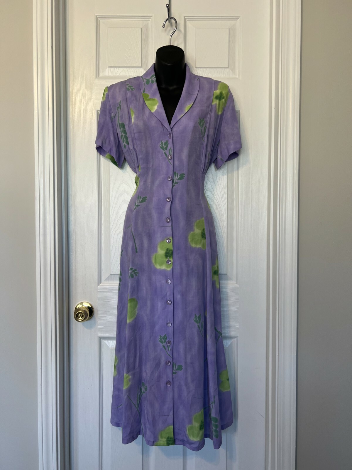 Jeffery & Dara Vintage Lavender Floral Short Sleeve Long Dress Sz 10