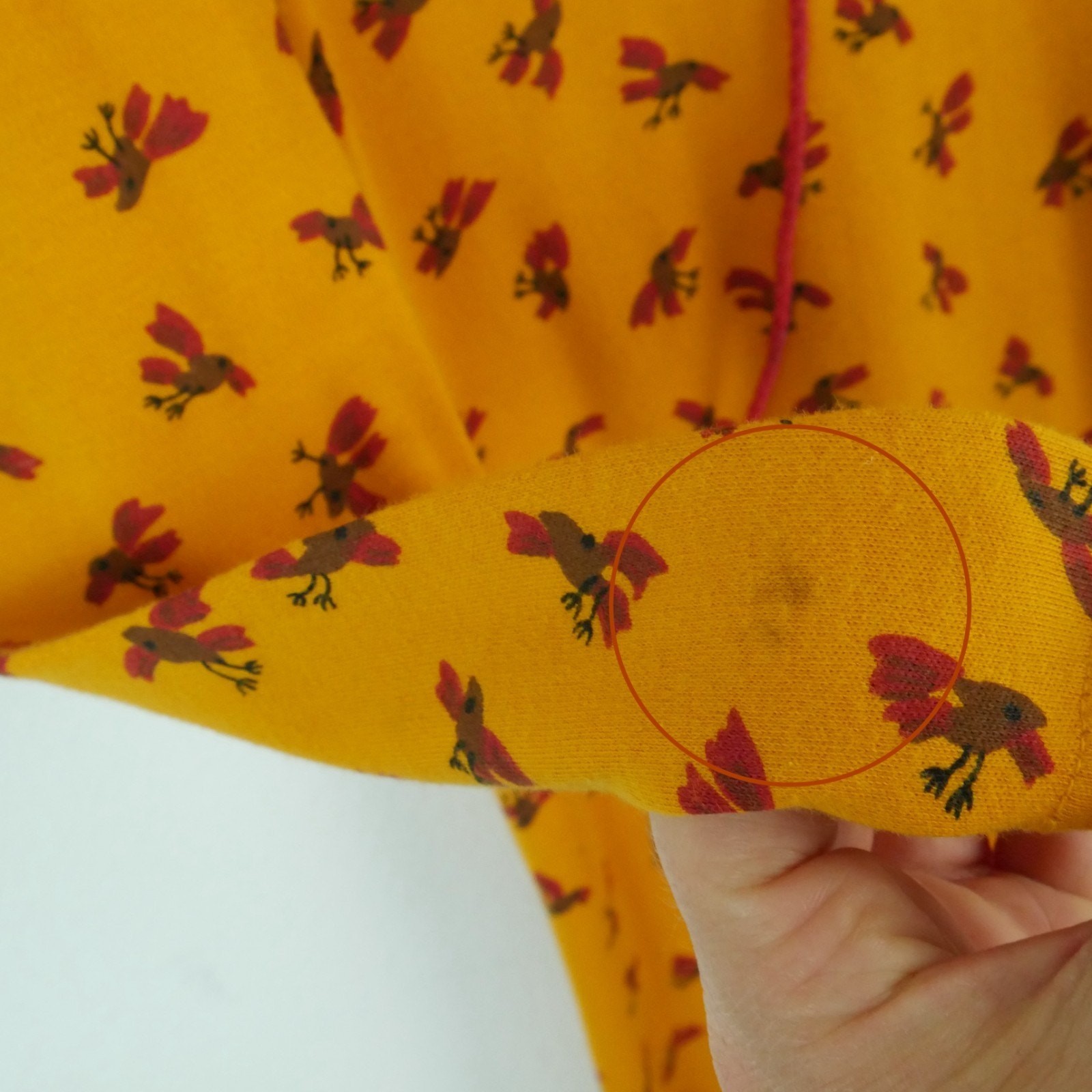 Betsey Johnson Alley Cat 7/8 XS Dress Vintage 70s Bird Print Yellow Puff Sleeve