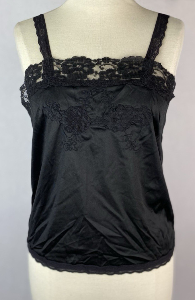 Bradley Black Camisole Top Lace Trim & Straps L/XL See Measurement Missing Tag