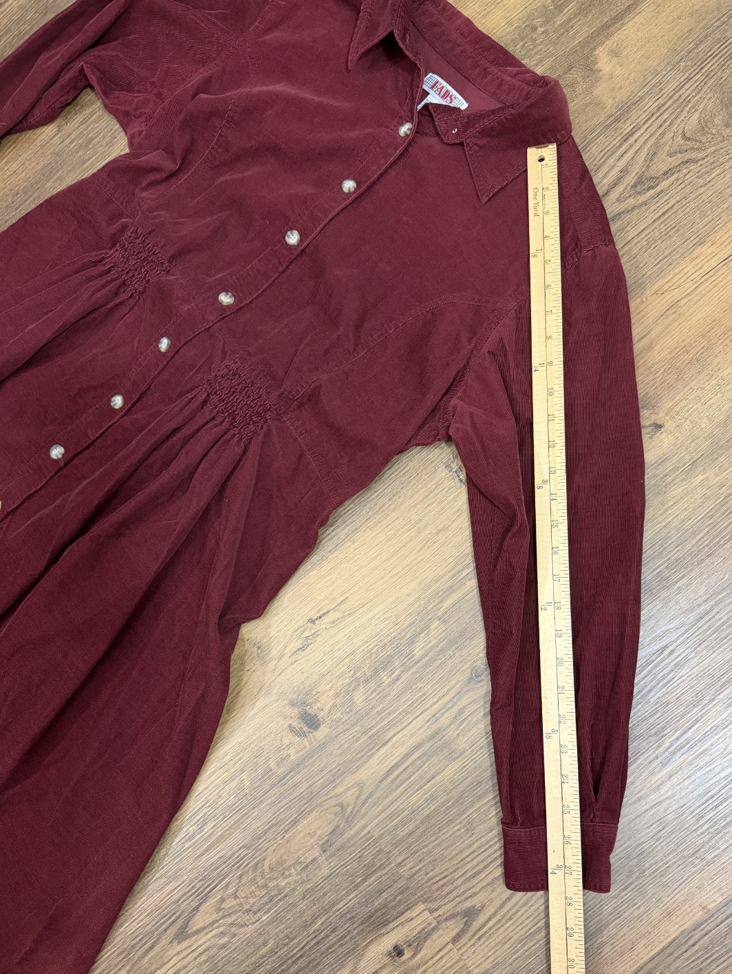 Vintage FADS Corduroy Midi Shirt Dress Modest Cottagecore Burgundy 18W