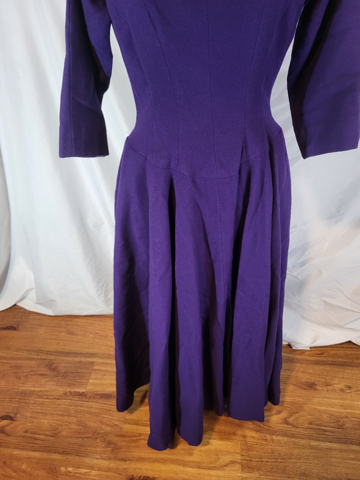 Vintage Circle Skirt Dress 1950s Homemade Rockabilly Wool Purple Swing Size 8