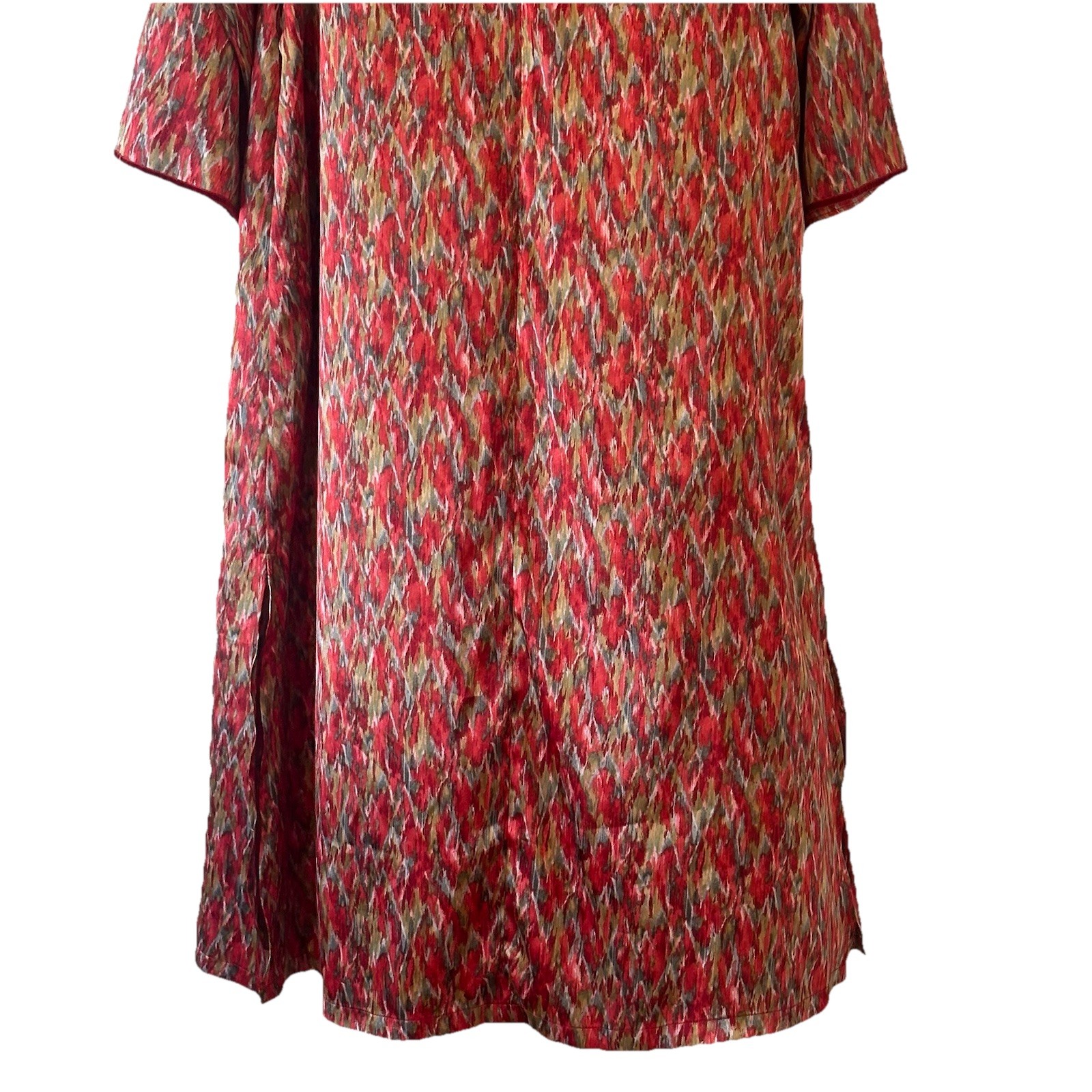 Oscar de la Renta Geometric Satin Pockets Caftan Dress Muumuu Half Zip Sz Small