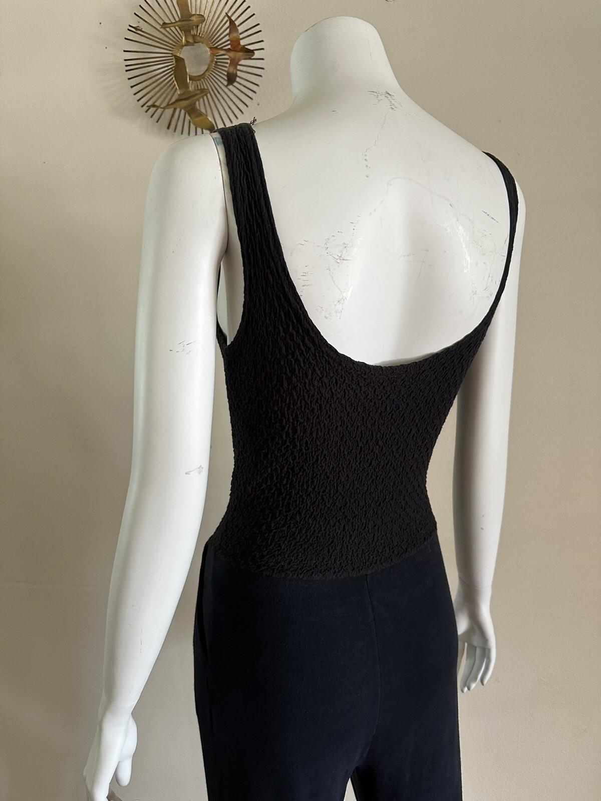 1990s Bettina Riedel NY Stirrup Pant Jumpsuit Romper Pleated Black Catsuit S VTG