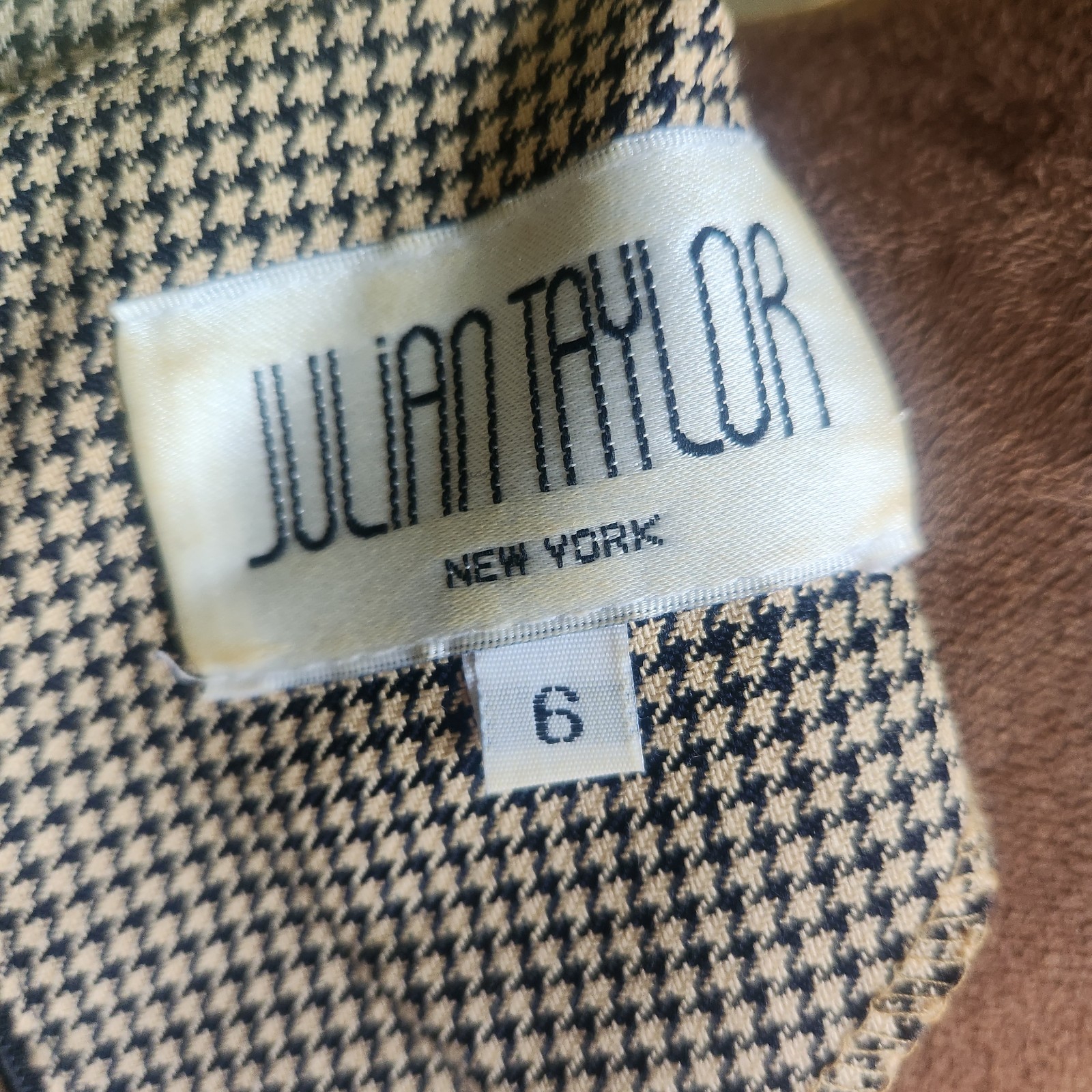 Vintage Retro Julian Taylor Dress Size 6 Houndstooth Shoulder Pads Prep Academia